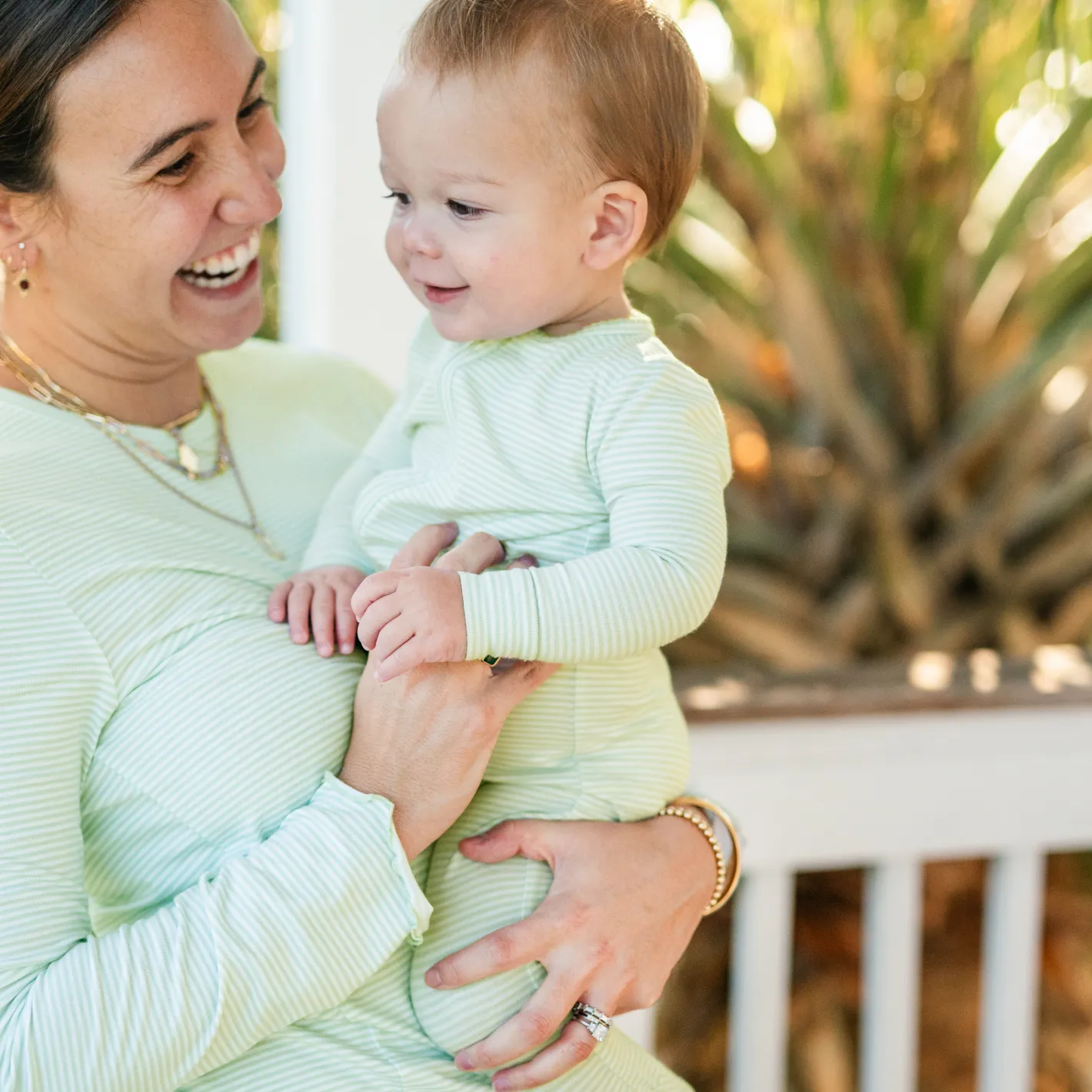 women's pistachio stripe pima pajamas set sold by minnow product image thumbnail 3