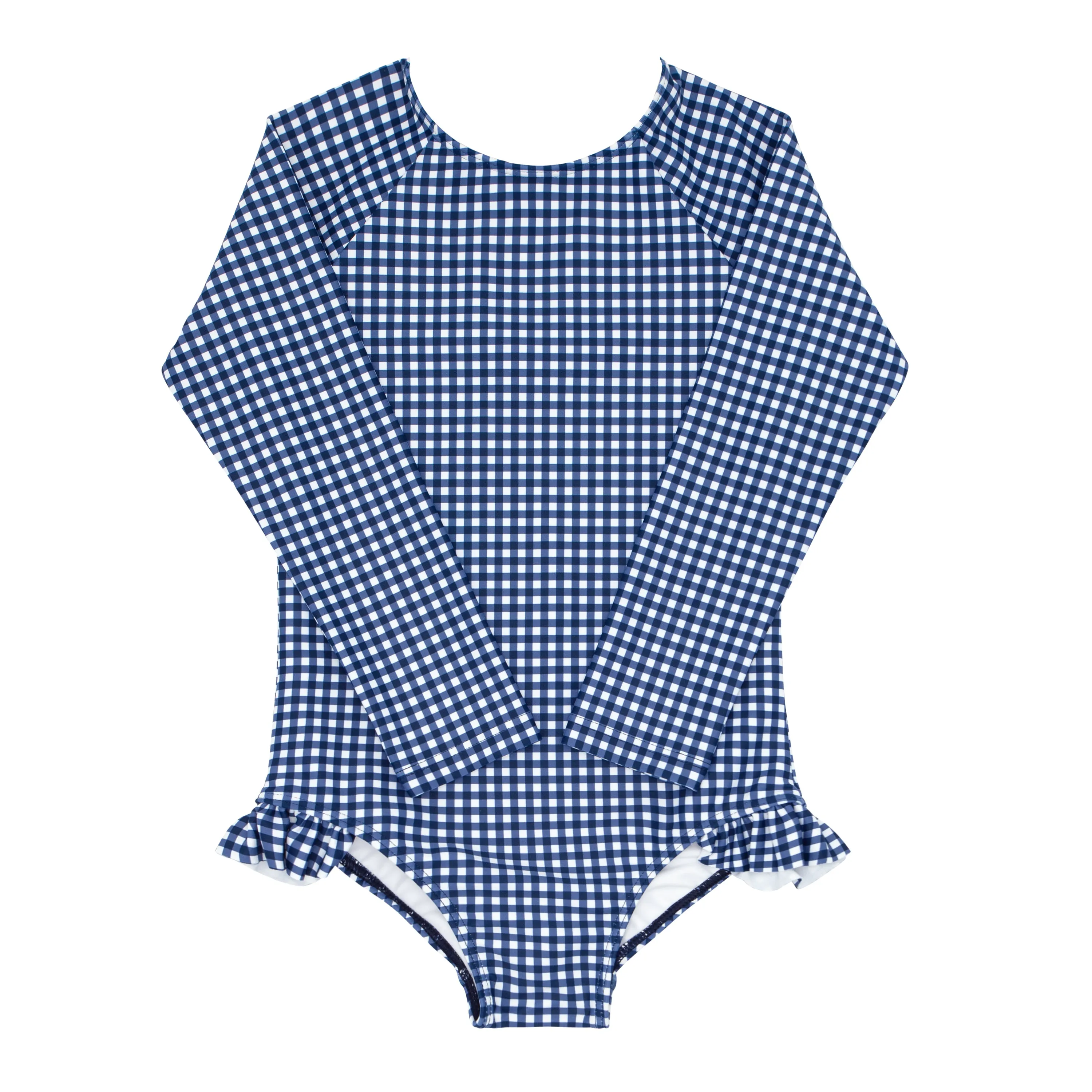 girls navy gingham rashguard one piece sold by minnow