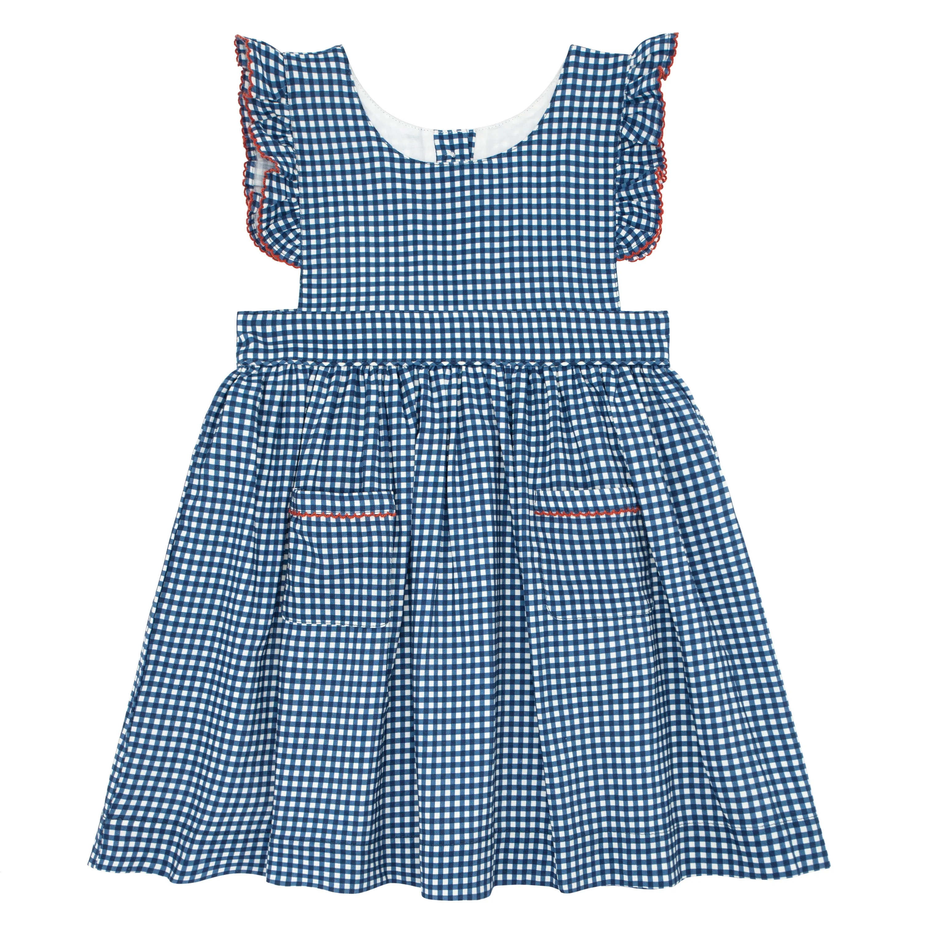 girls navy gingham pinafore dress sold by minnow