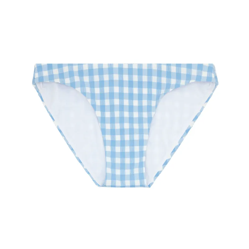 women's surfside blue crinkle gingham low waist bikini bottom sold by minnow
