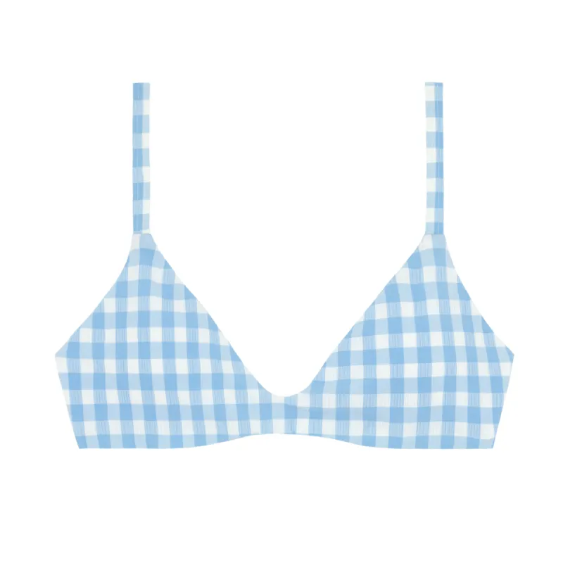 women's surfside blue crinkle gingham scoop neck bikini top sold by minnow
