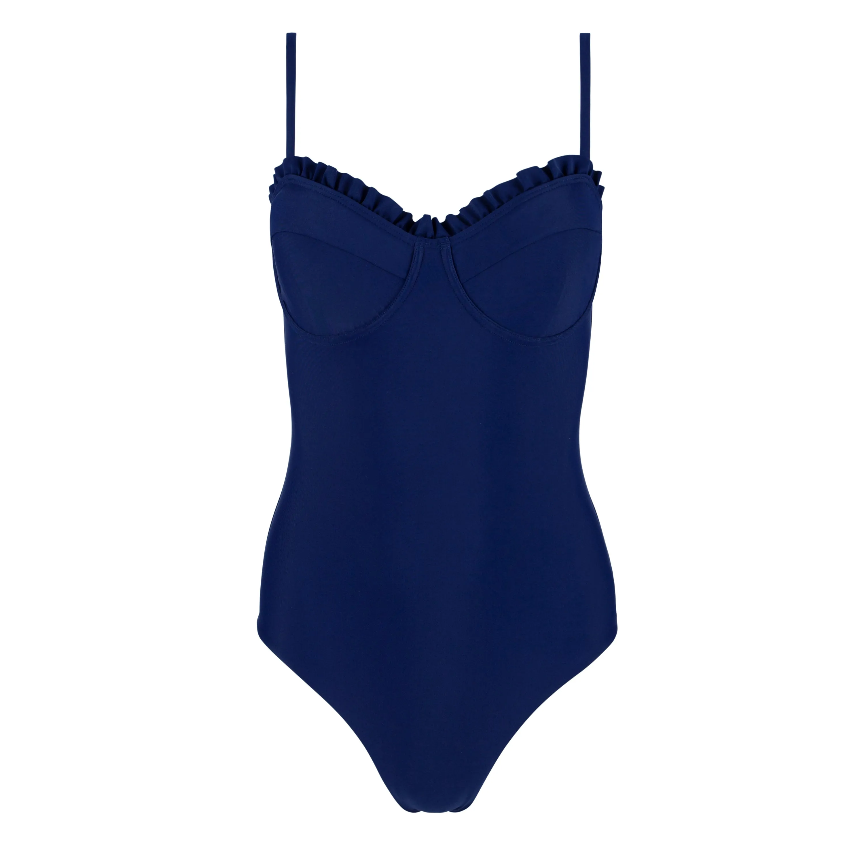 women's navy ruffle edge one piece sold by minnow