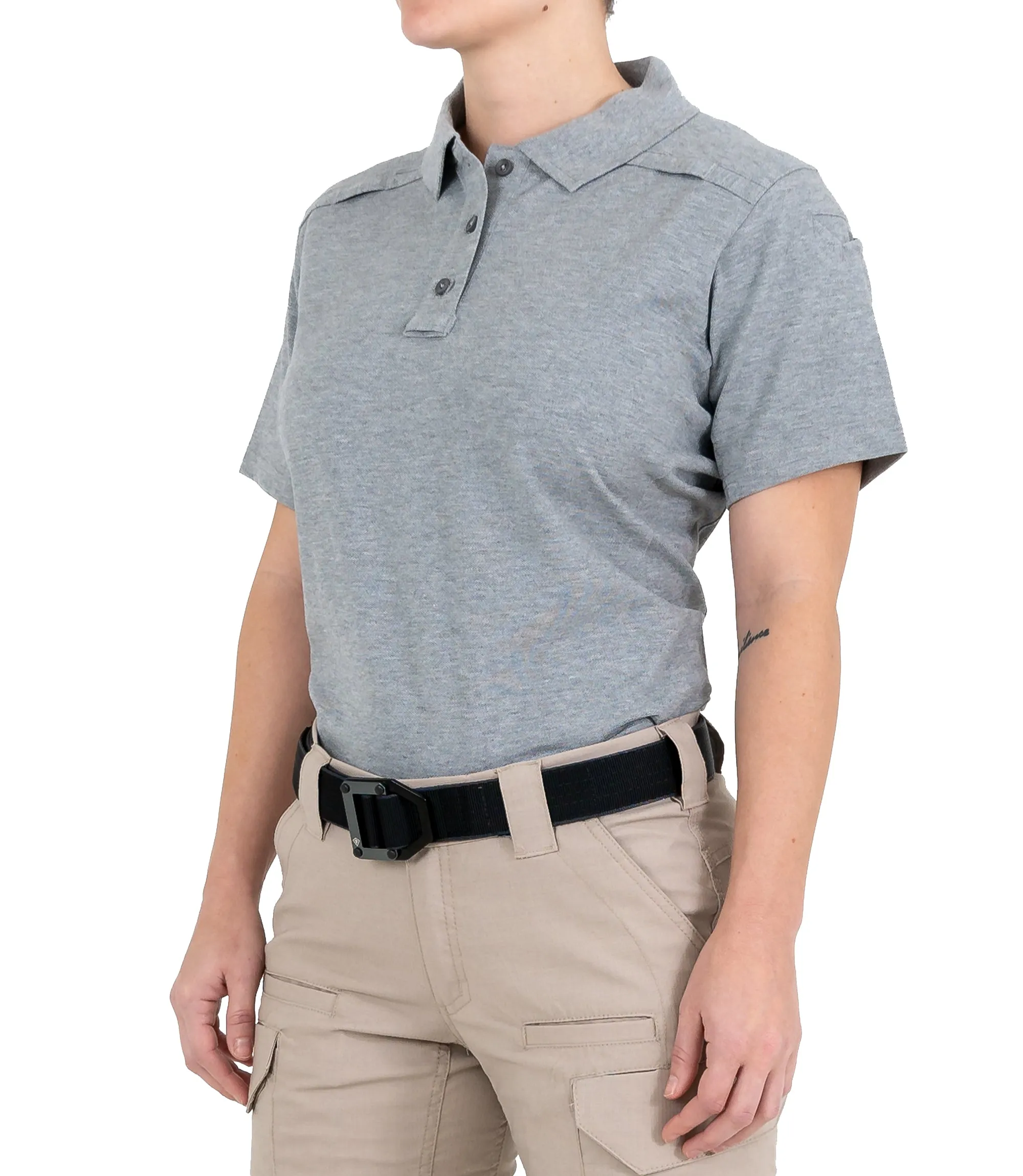 Women's Cotton Short Sleeve Polo - Heather Grey, Black, & Khaki sold by First Tactical product image thumbnail 2