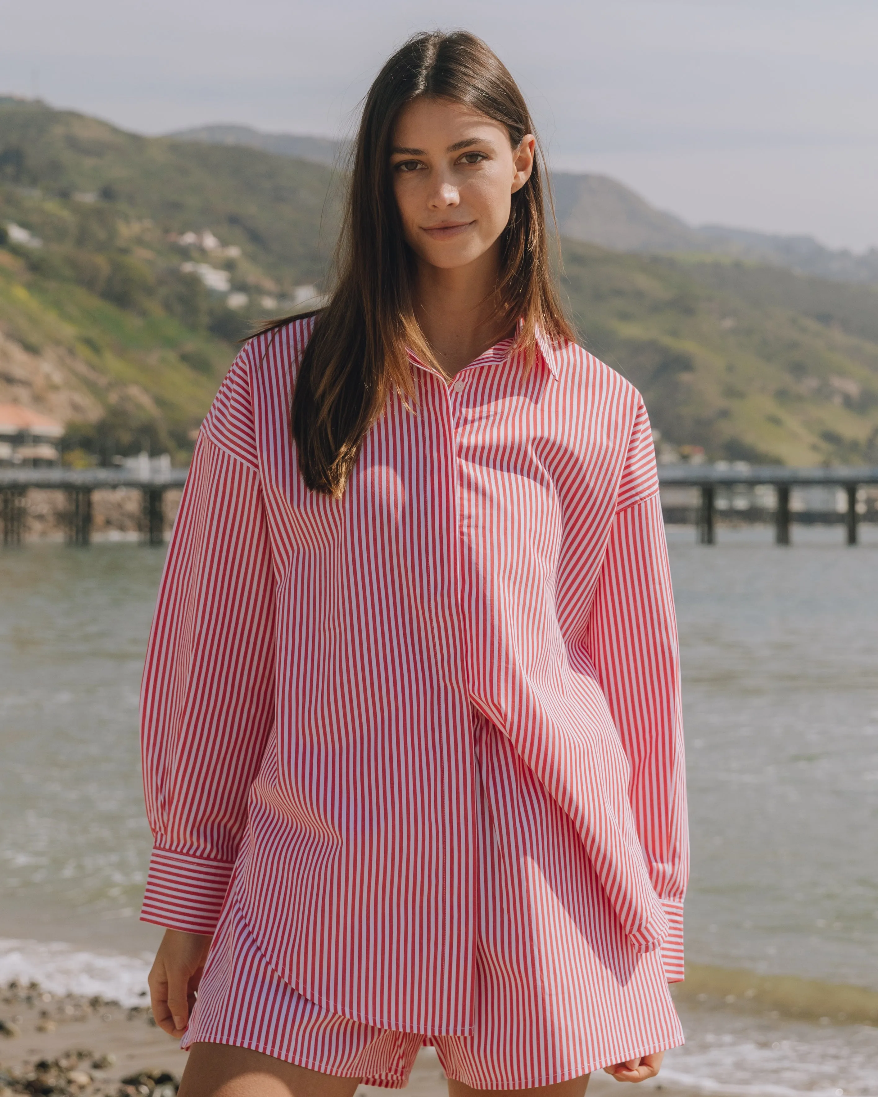 Poplin Button Down - Red/White Stripe sold by Daily Drills