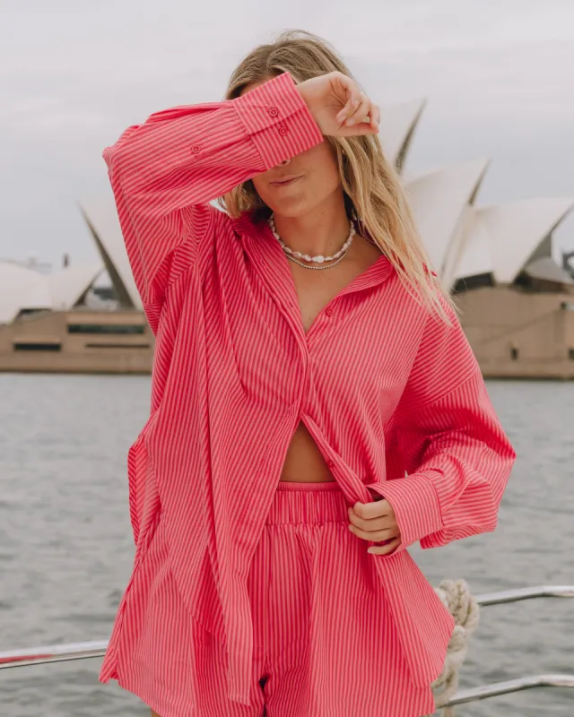 Poplin Button Down - Pink Stripe sold by Daily Drills