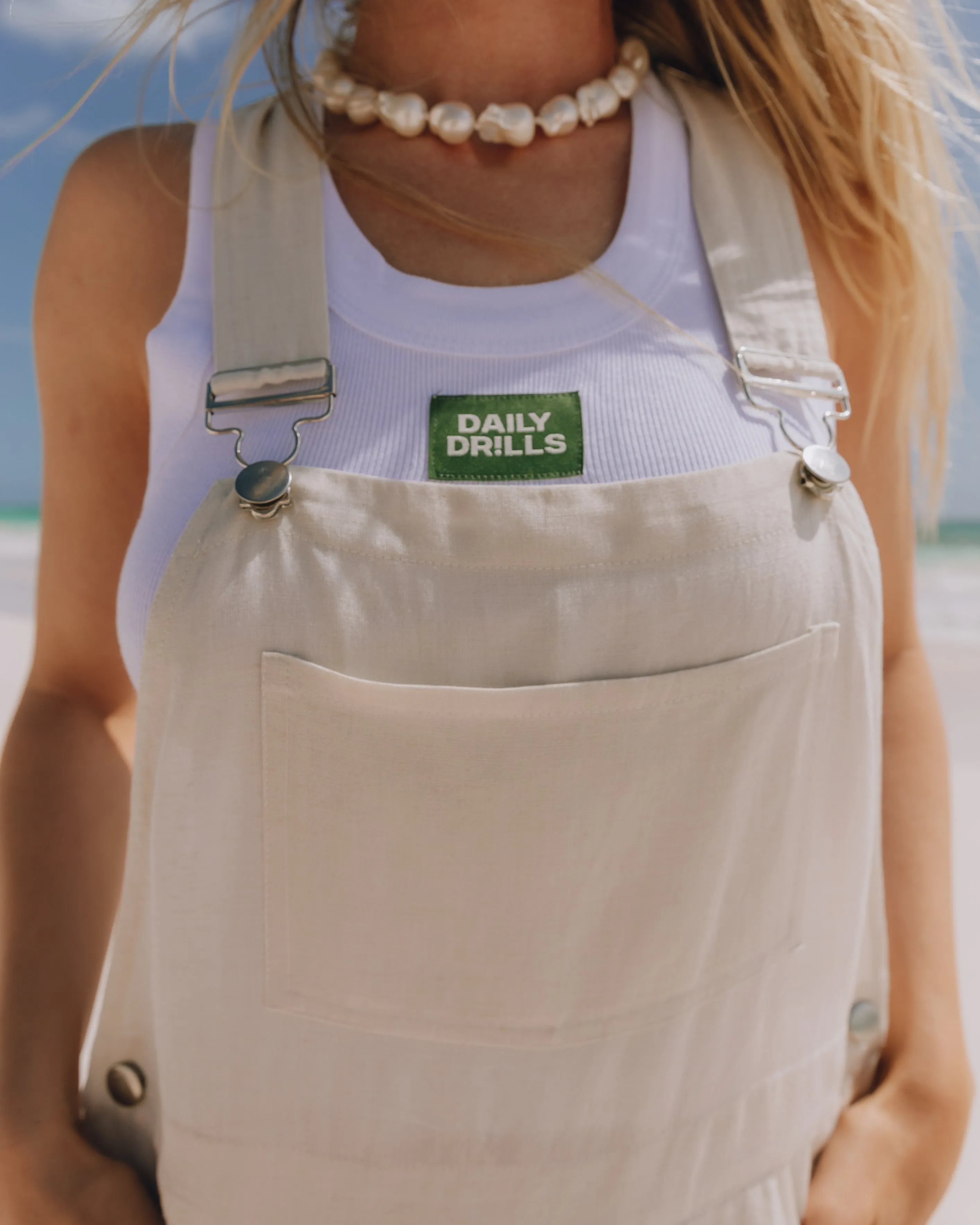 Linen Overalls - Cream sold by Daily Drills product image thumbnail 3