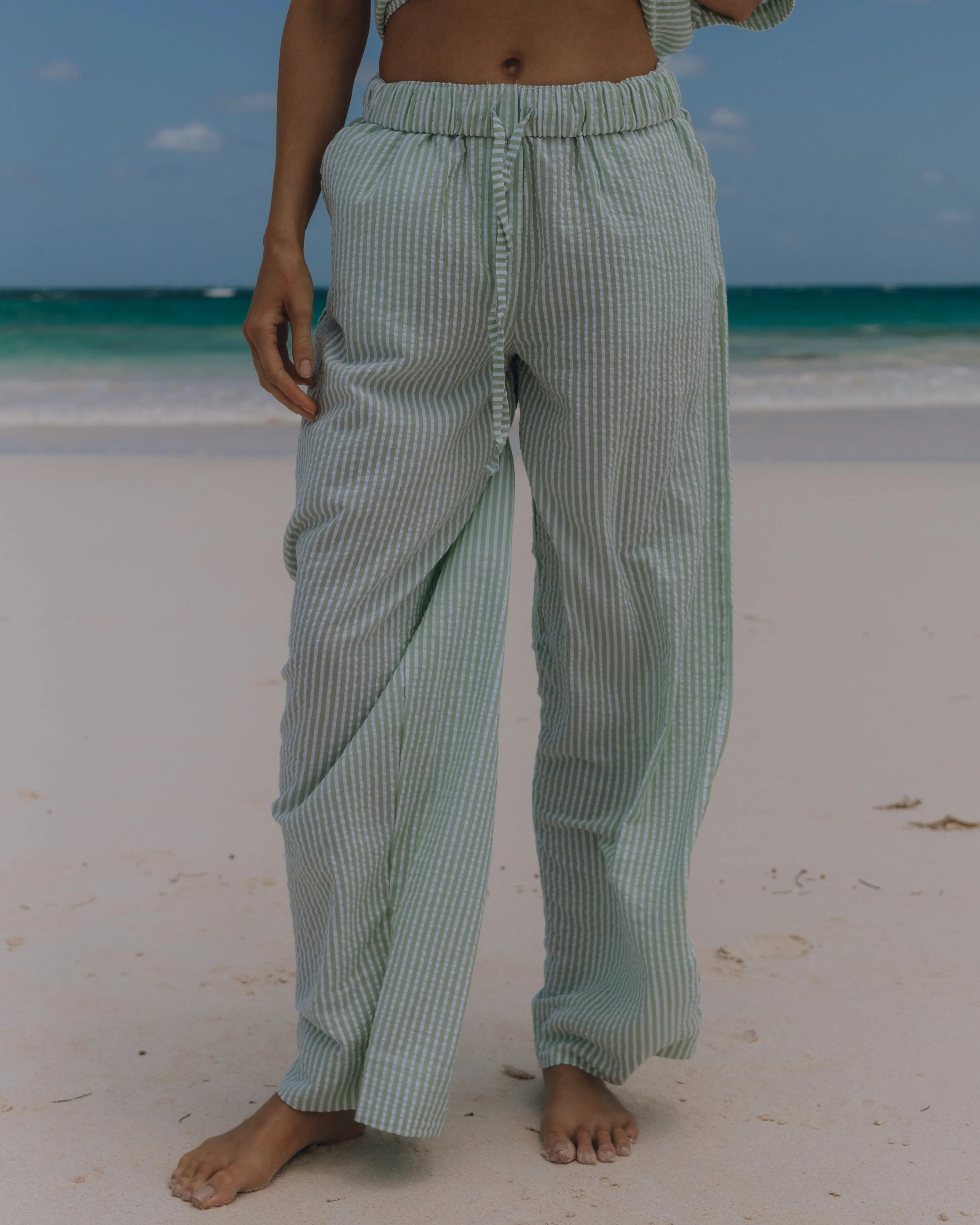 Seersucker Resort Pants - Light Green/White Stripe sold by Daily Drills product image thumbnail 3