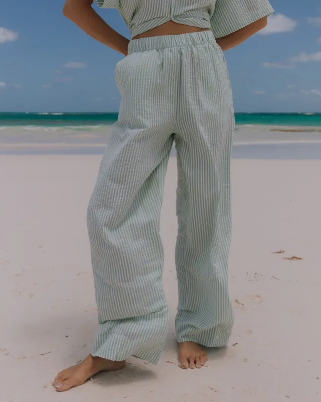 Seersucker Resort Pants - Light Green/White Stripe made by Daily Drills