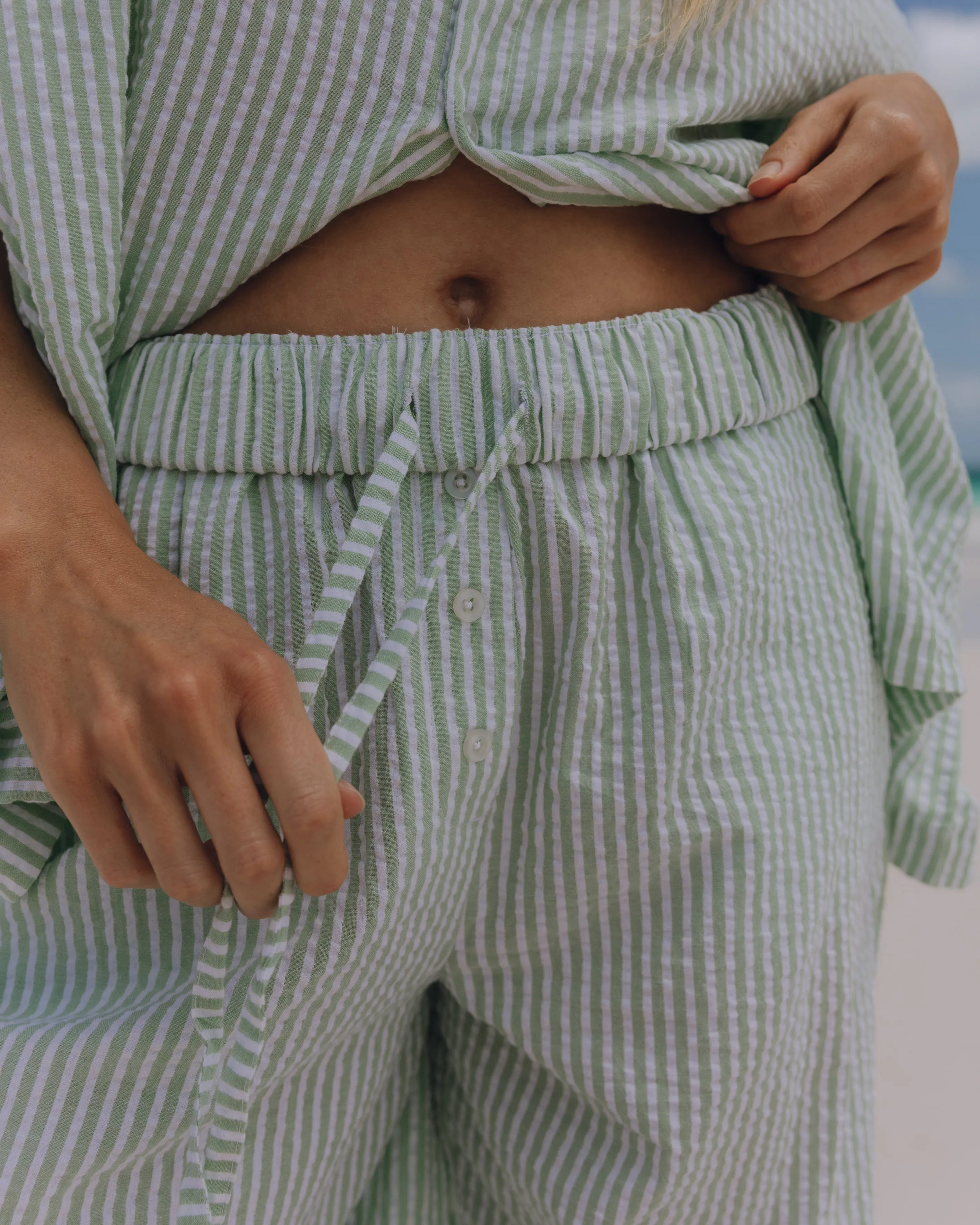 Seersucker Resort Pants - Light Green/White Stripe sold by Daily Drills product image thumbnail 4