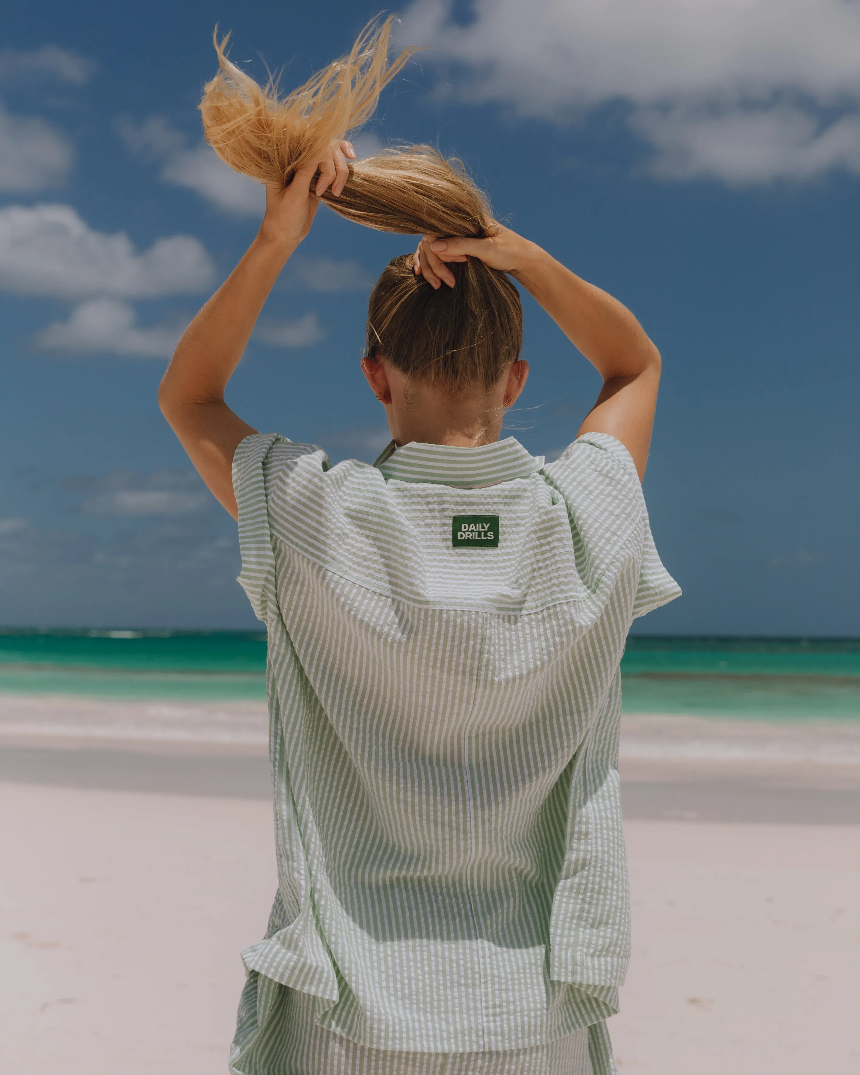 Seersucker Boxy Button Down - Light Green/White Stripe sold by Daily Drills product image thumbnail 3