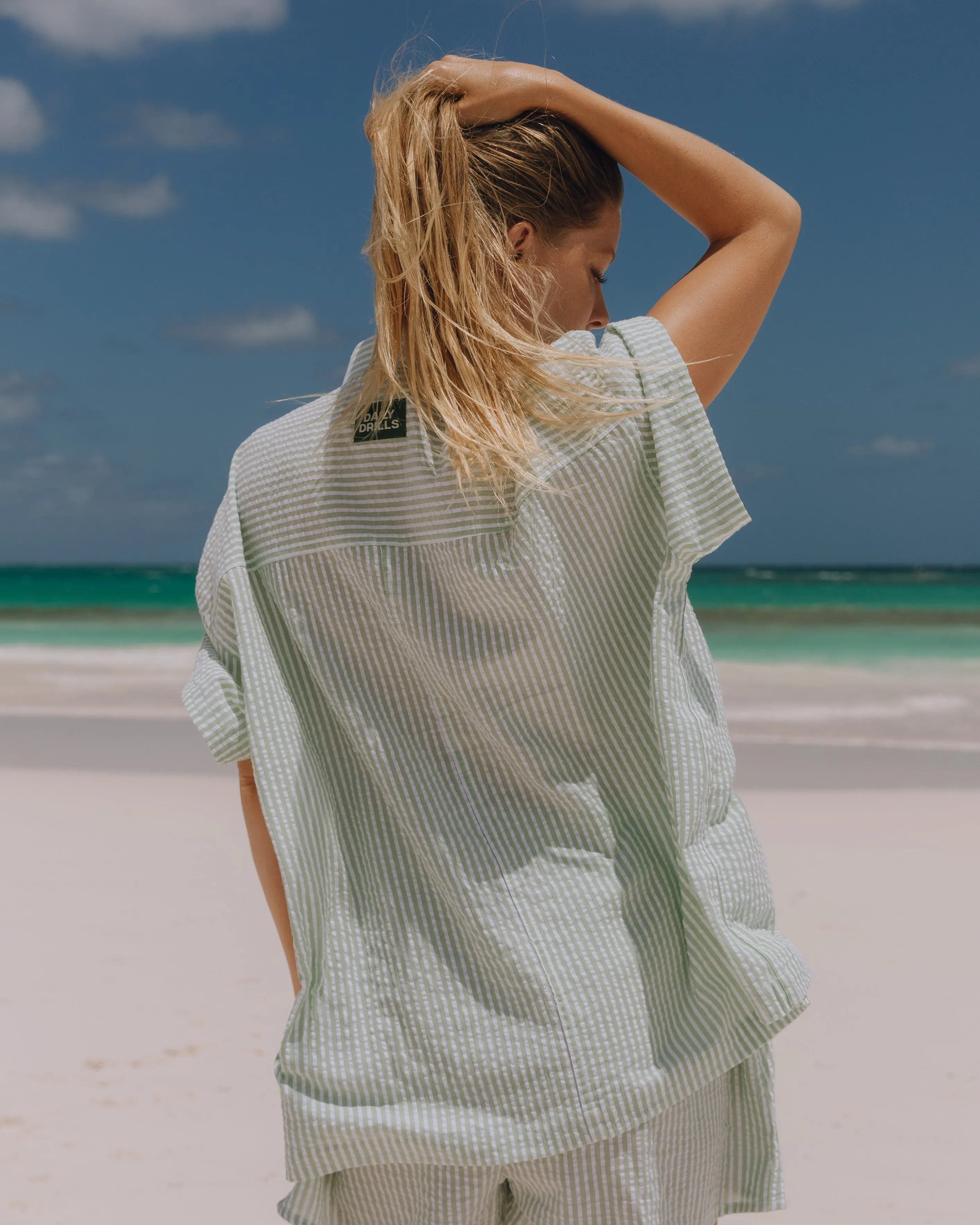 Seersucker Boxy Button Down - Light Green/White Stripe sold by Daily Drills product image thumbnail 2