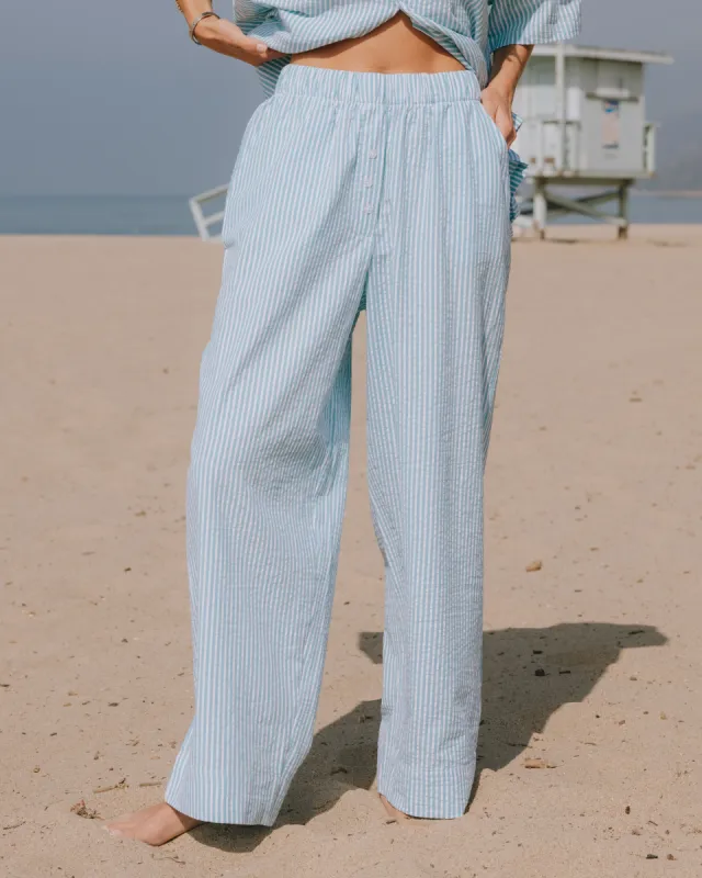 Seersucker Resort Pants - Teal/White Stripe sold by Daily Drills