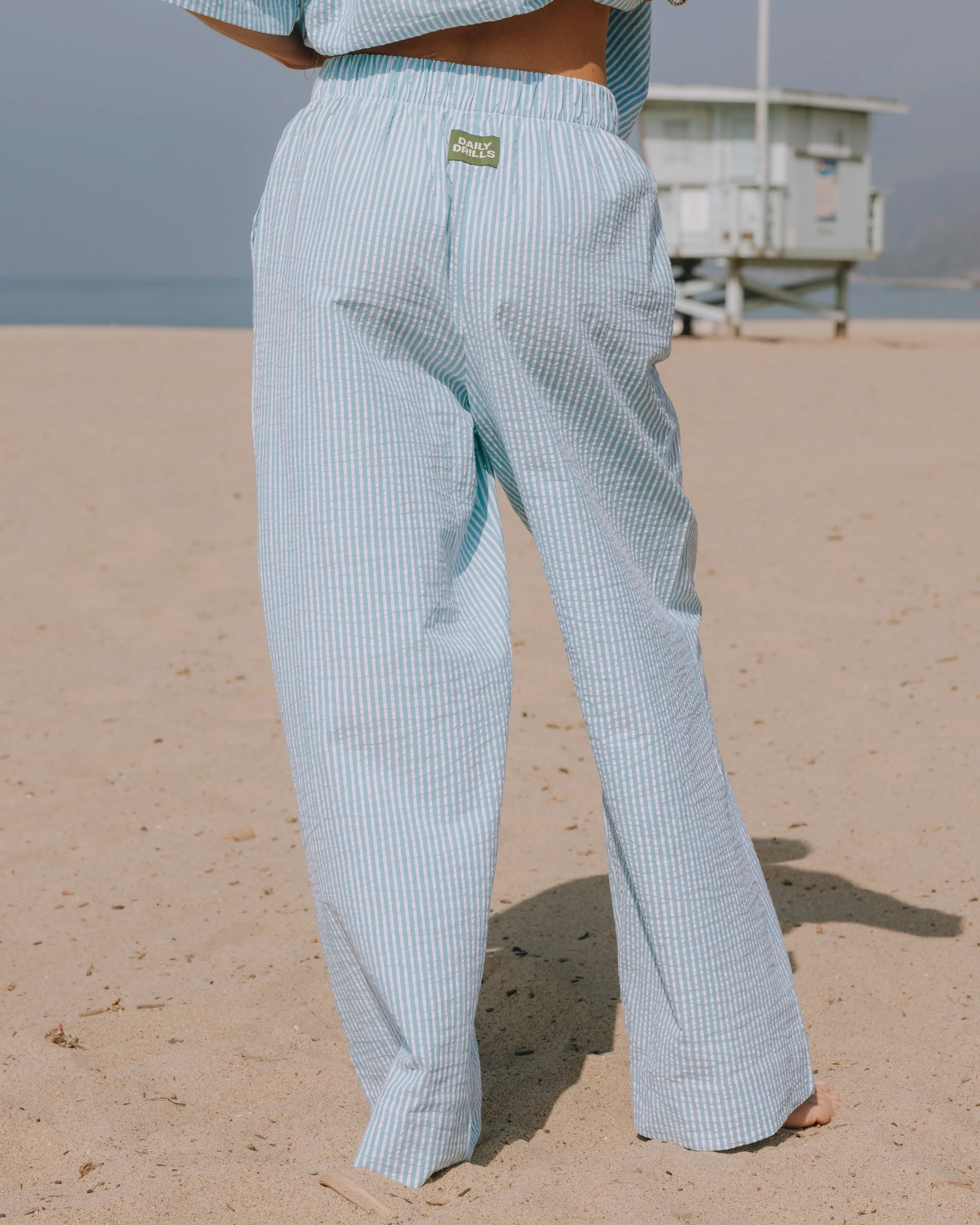 Seersucker Resort Pants - Teal/White Stripe sold by Daily Drills product image thumbnail 2
