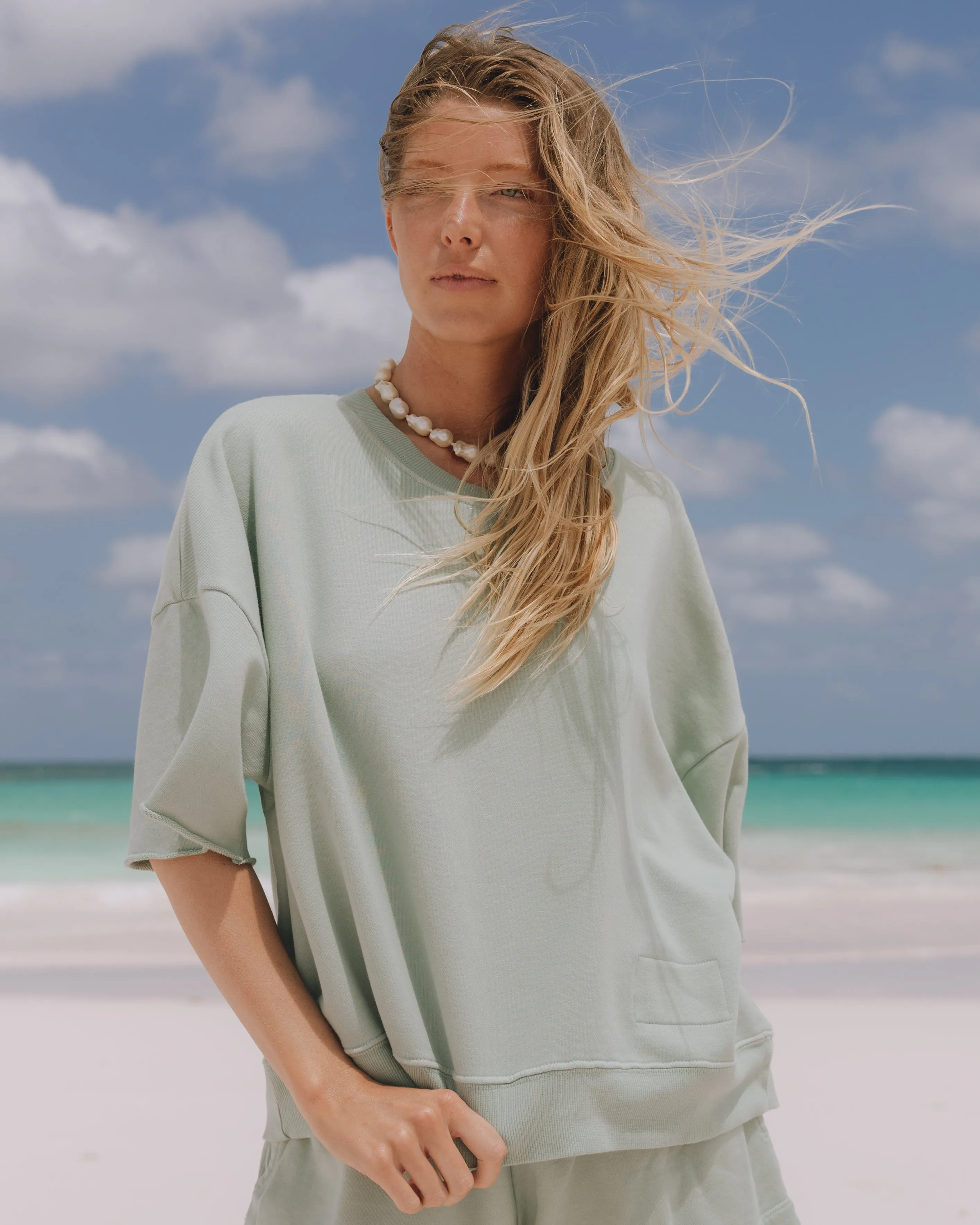 Cropped Sleeve Crew - Harbor sold by Daily Drills