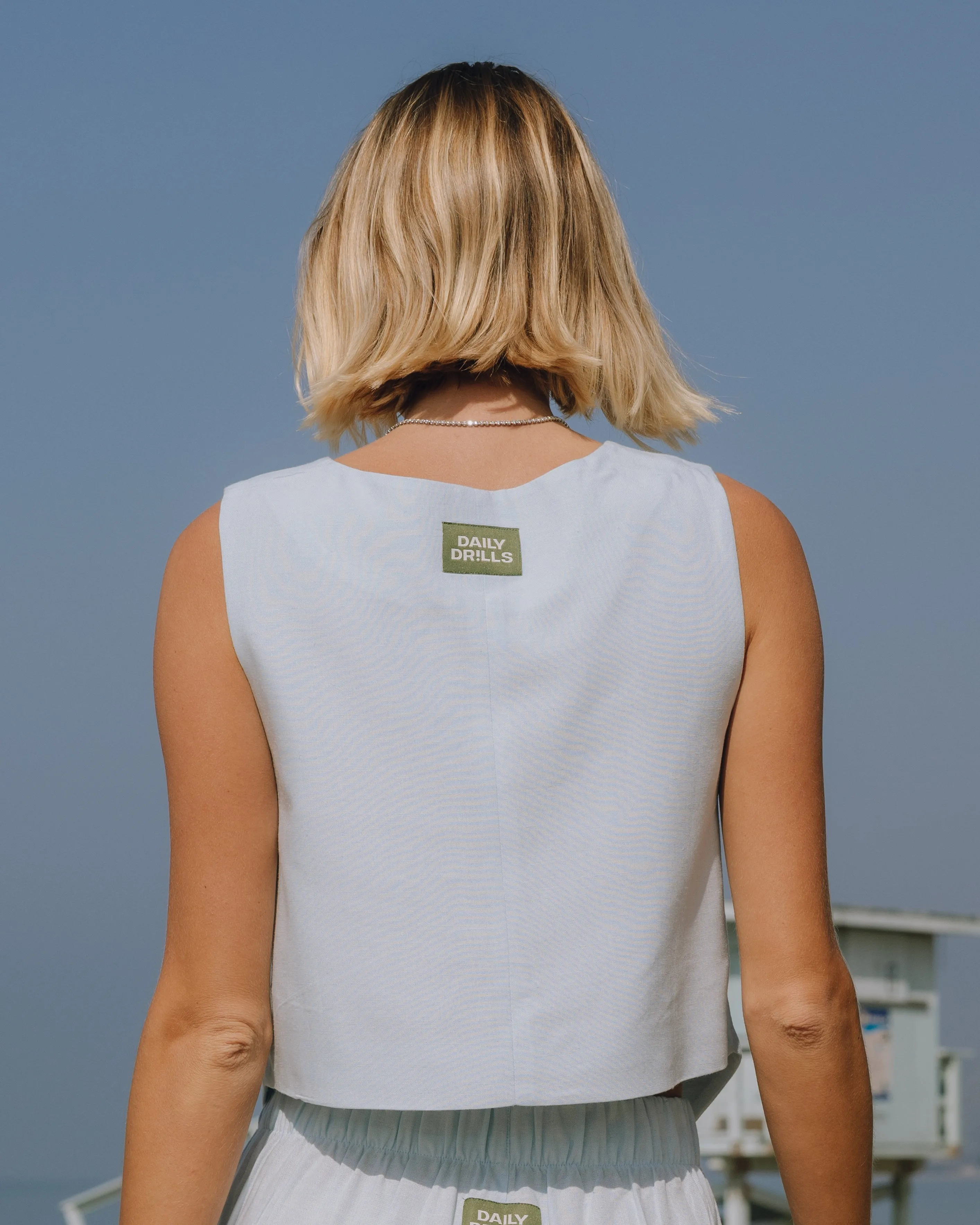 Linen Tie Vest - Light Blue sold by Daily Drills product image thumbnail 2