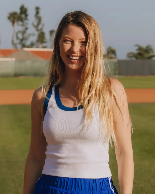 Ribbed Tank - White & Cobalt sold by Daily Drills