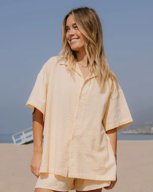 Seersucker Boxy Button Down - Mango/White Stripe sold by Daily Drills