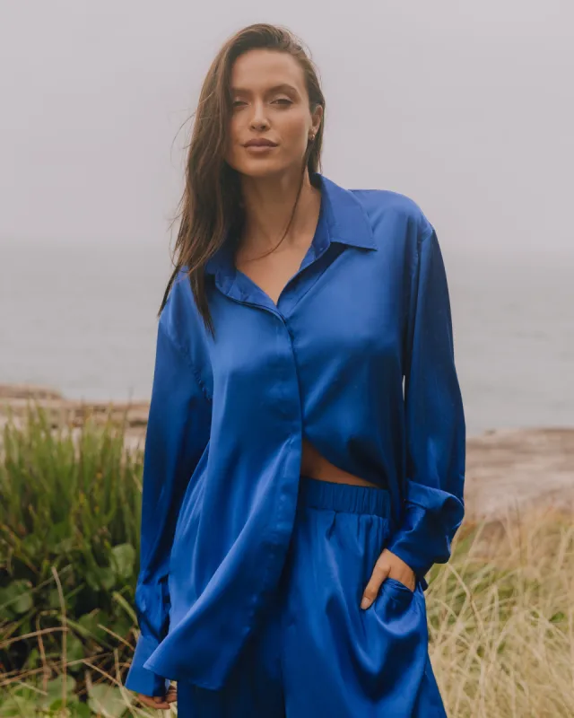 Silky Button Down - Cobalt sold by Daily Drills
