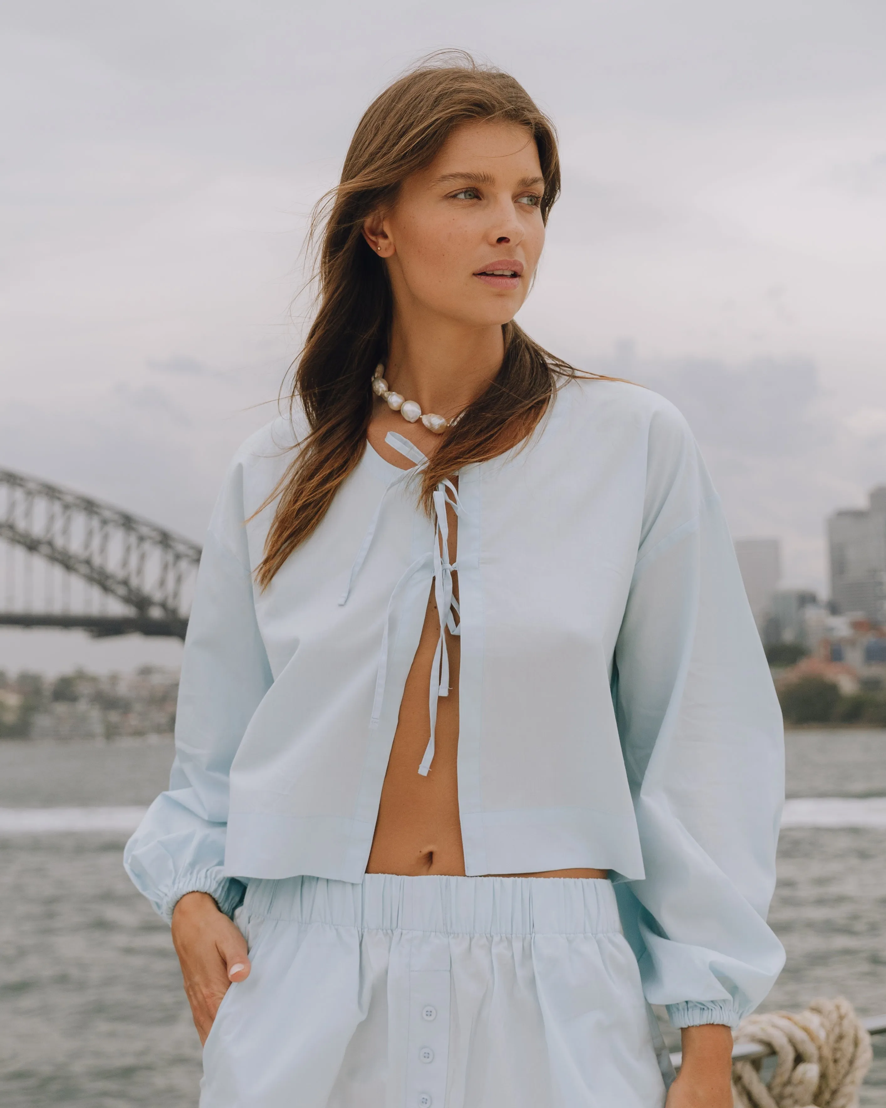 Poplin Tie Top - Light Blue sold by Daily Drills