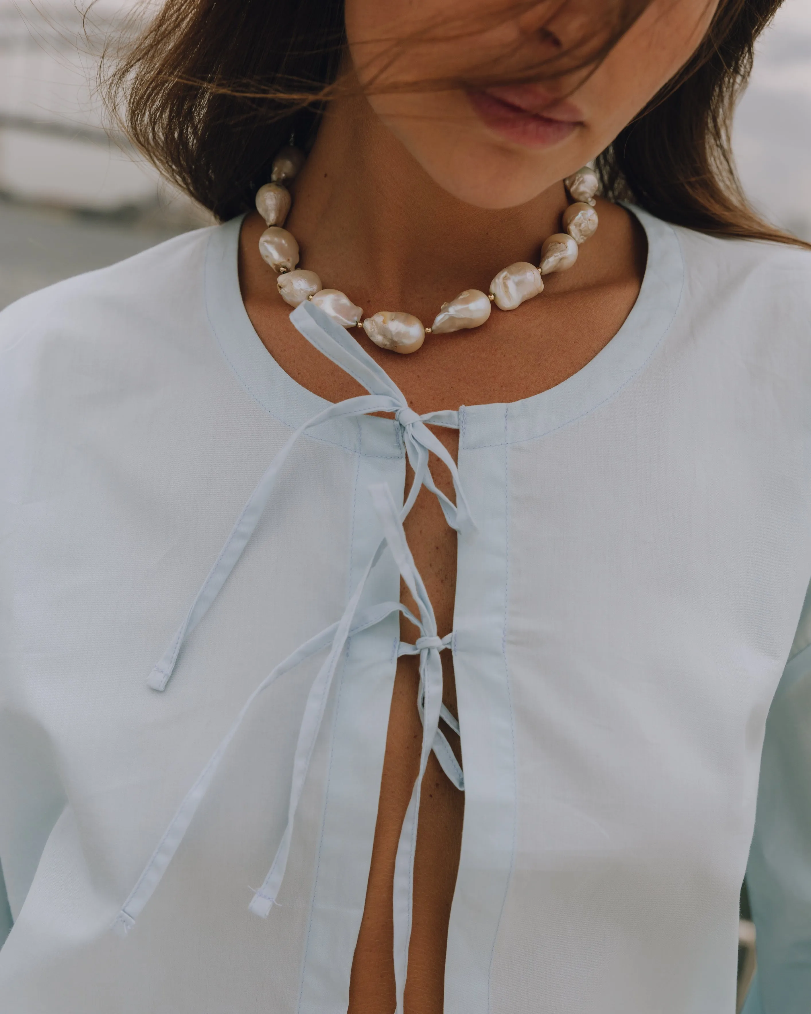 Poplin Tie Top - Light Blue sold by Daily Drills product image thumbnail 3
