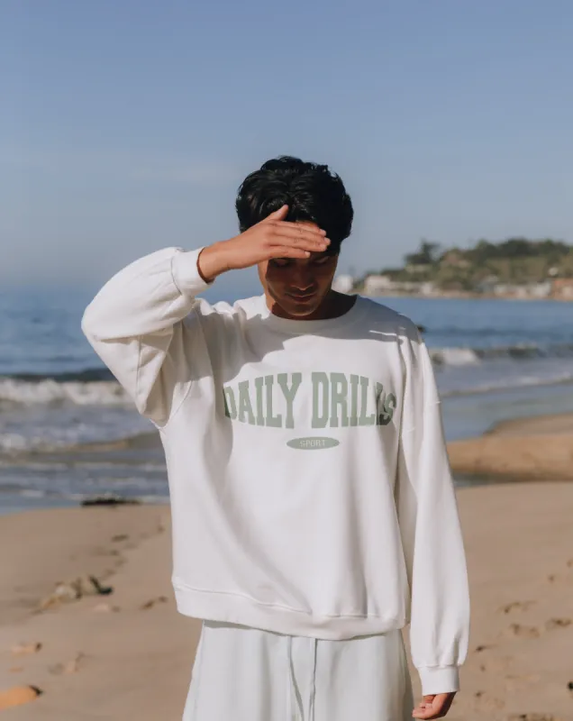 Oversized Sport Crew - Raw White with DD Green made by Daily Drills