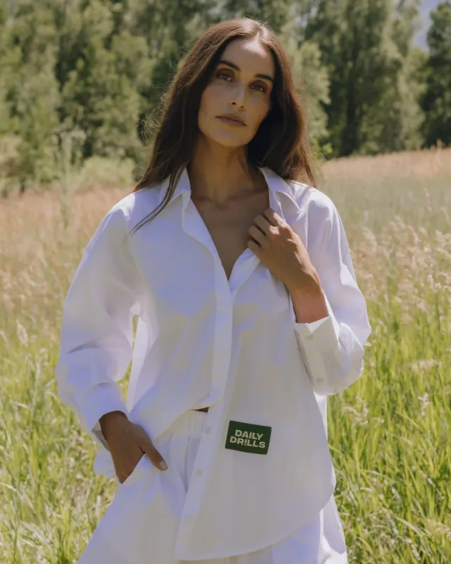 Poplin Patch Button Down - White made by Daily Drills