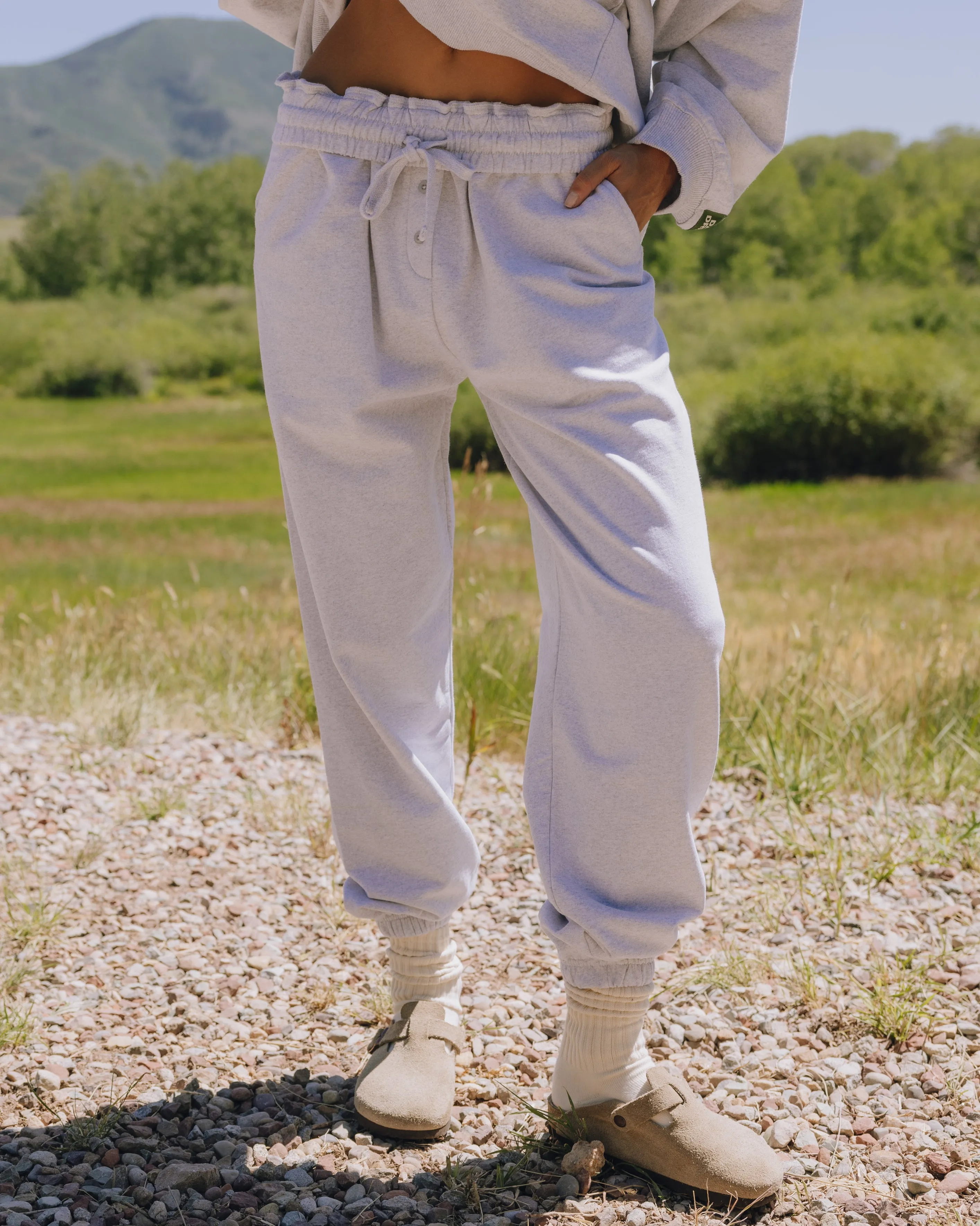 Unisex Fleece Joggers - Heather Grey with Buttons sold by Daily Drills product image thumbnail 3