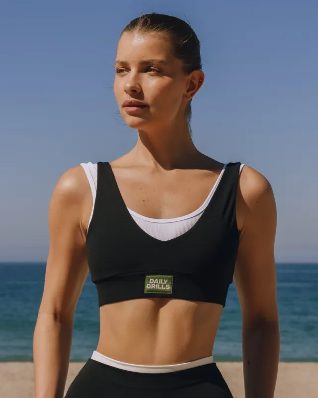 Layered Go! V-Neck Bra - Black & White sold by Daily Drills