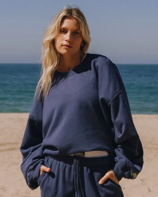 Layered Oversized Crew - Navy sold by Daily Drills
