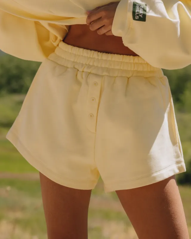 Fleece Super Shorts - Lemonade with Buttons sold by Daily Drills