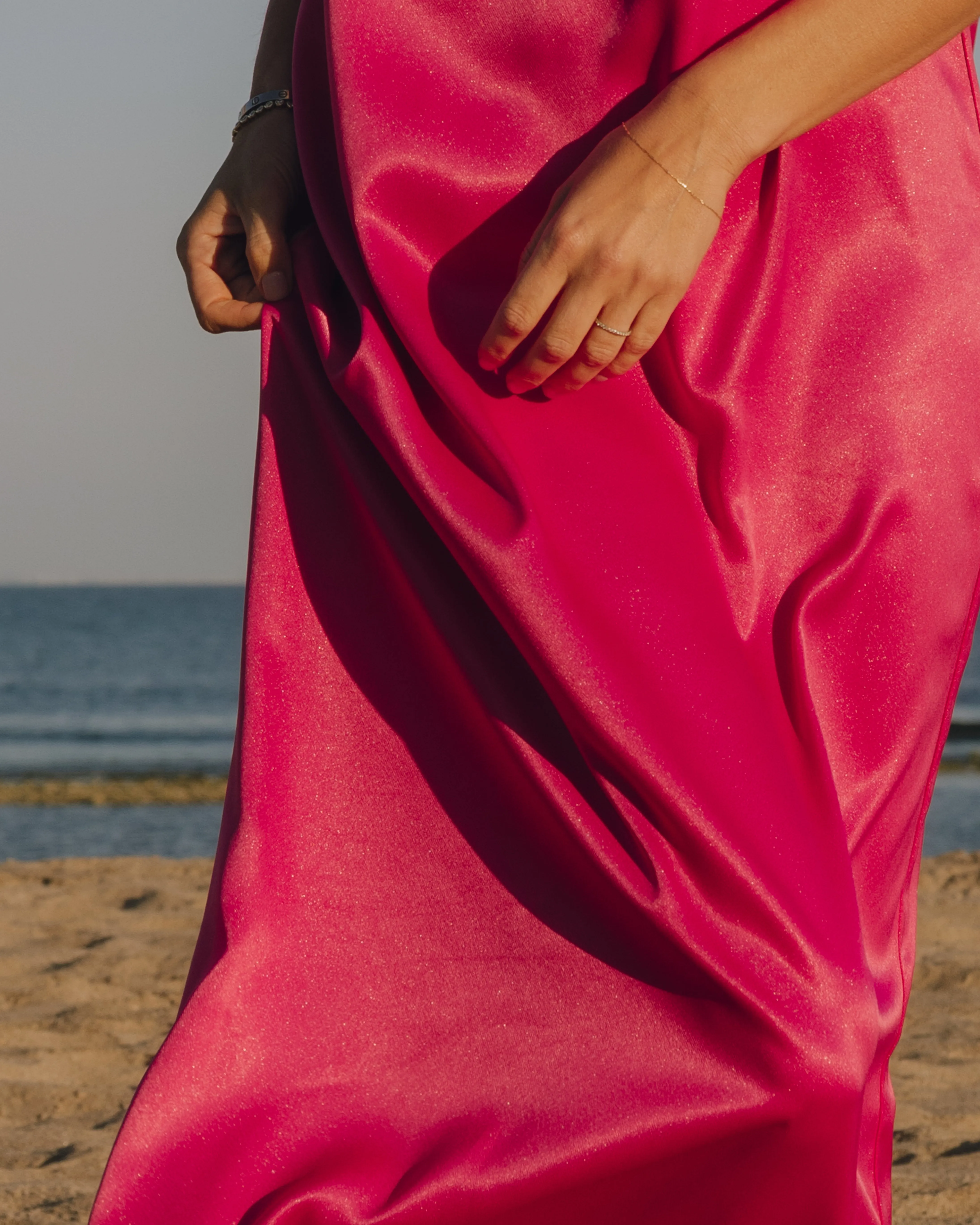 Silky Maxi Dress with Neck Tie - Hot Pink sold by Daily Drills product image thumbnail 3