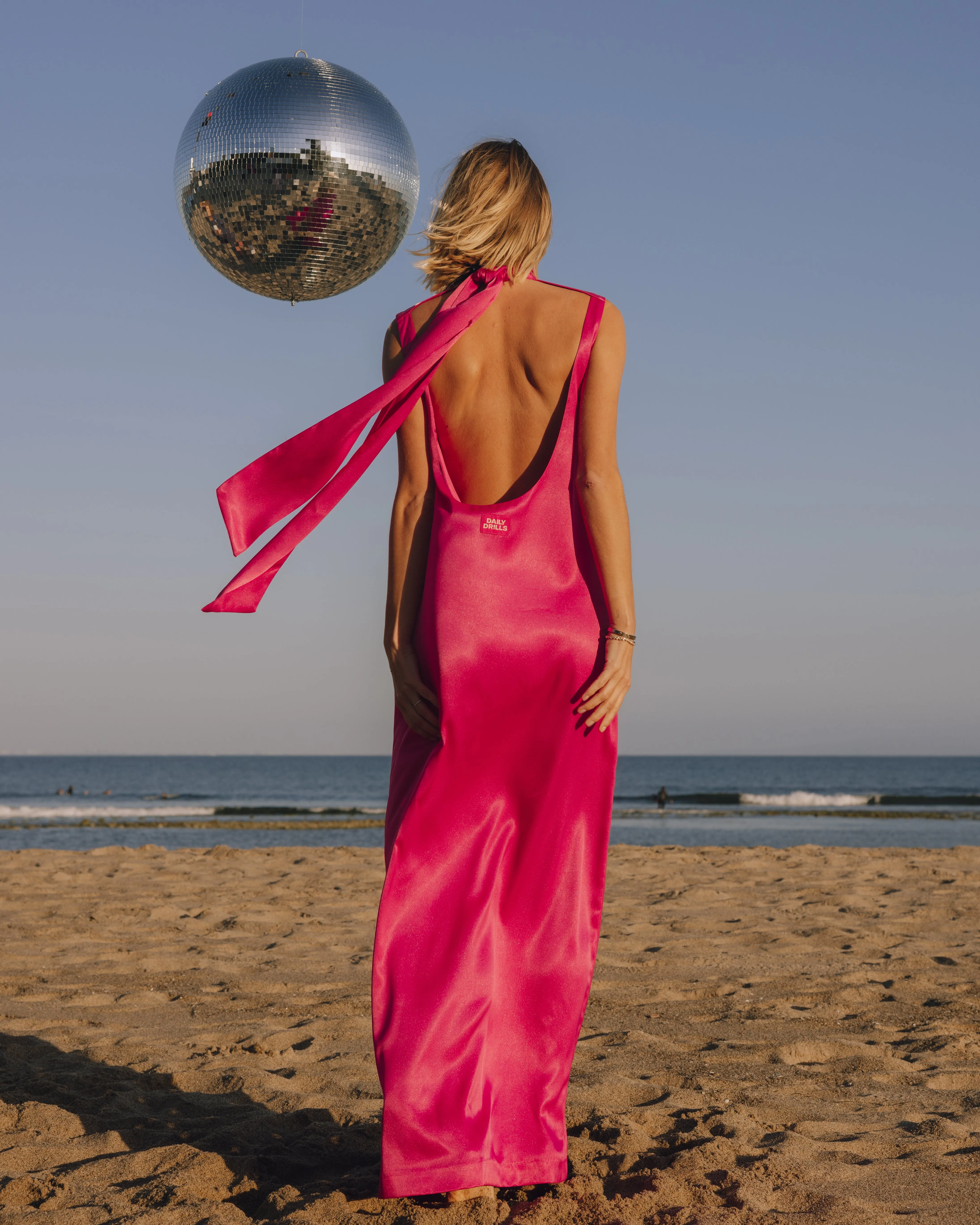 Silky Maxi Dress with Neck Tie - Hot Pink sold by Daily Drills product image thumbnail 2