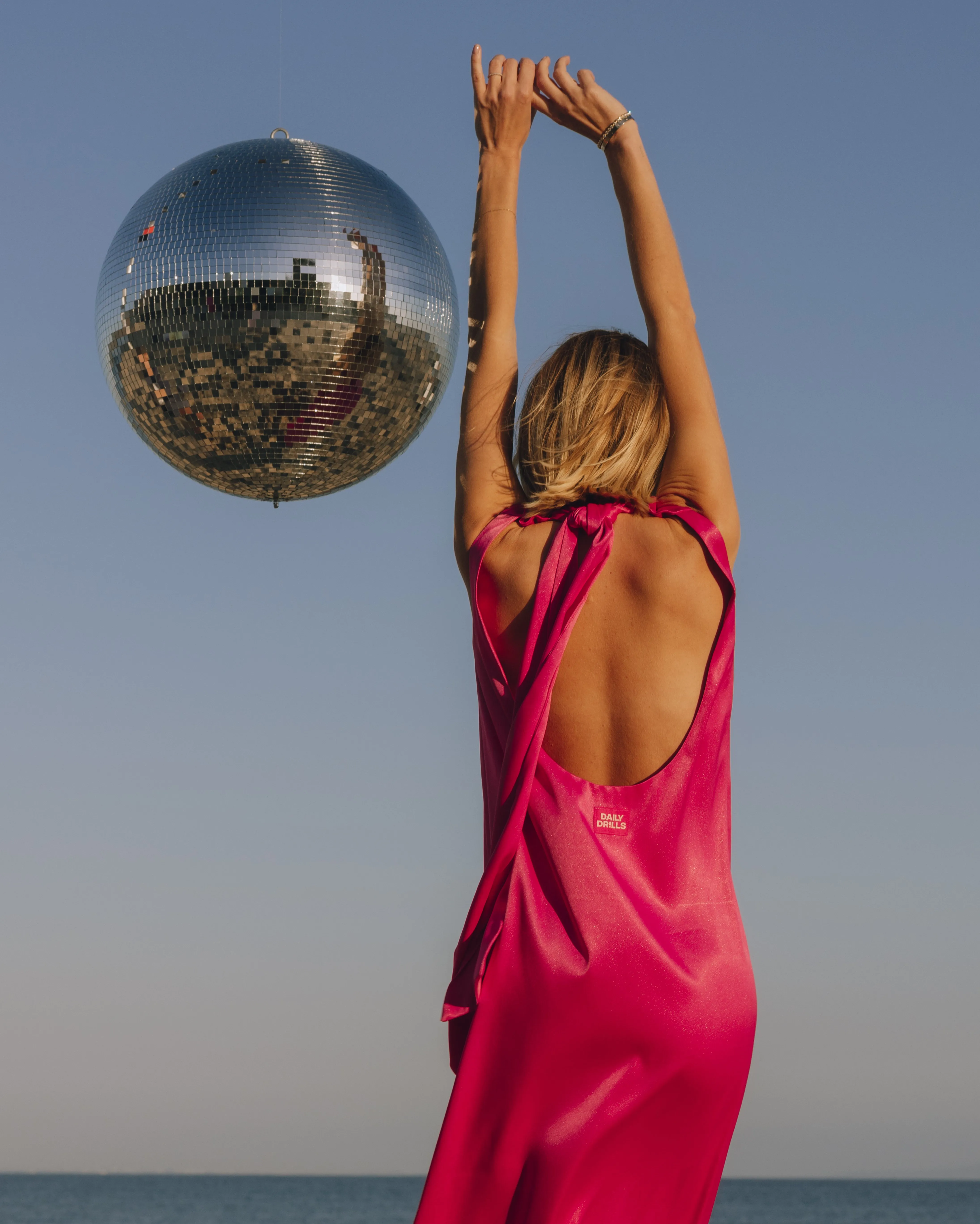 Silky Maxi Dress with Neck Tie - Hot Pink sold by Daily Drills product image thumbnail 4