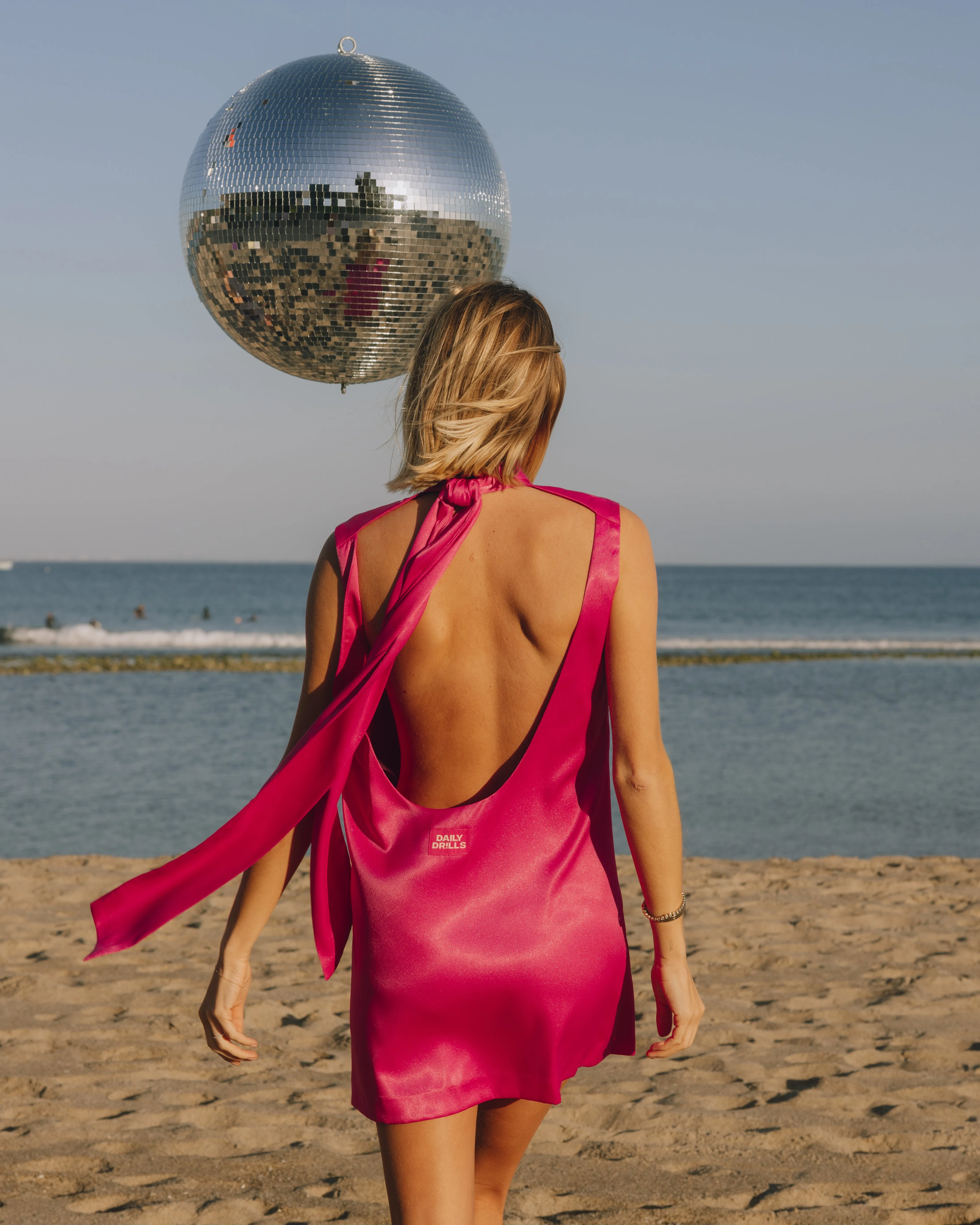 Silky Mini Dress with Neck Tie - Hot Pink sold by Daily Drills product image thumbnail 2