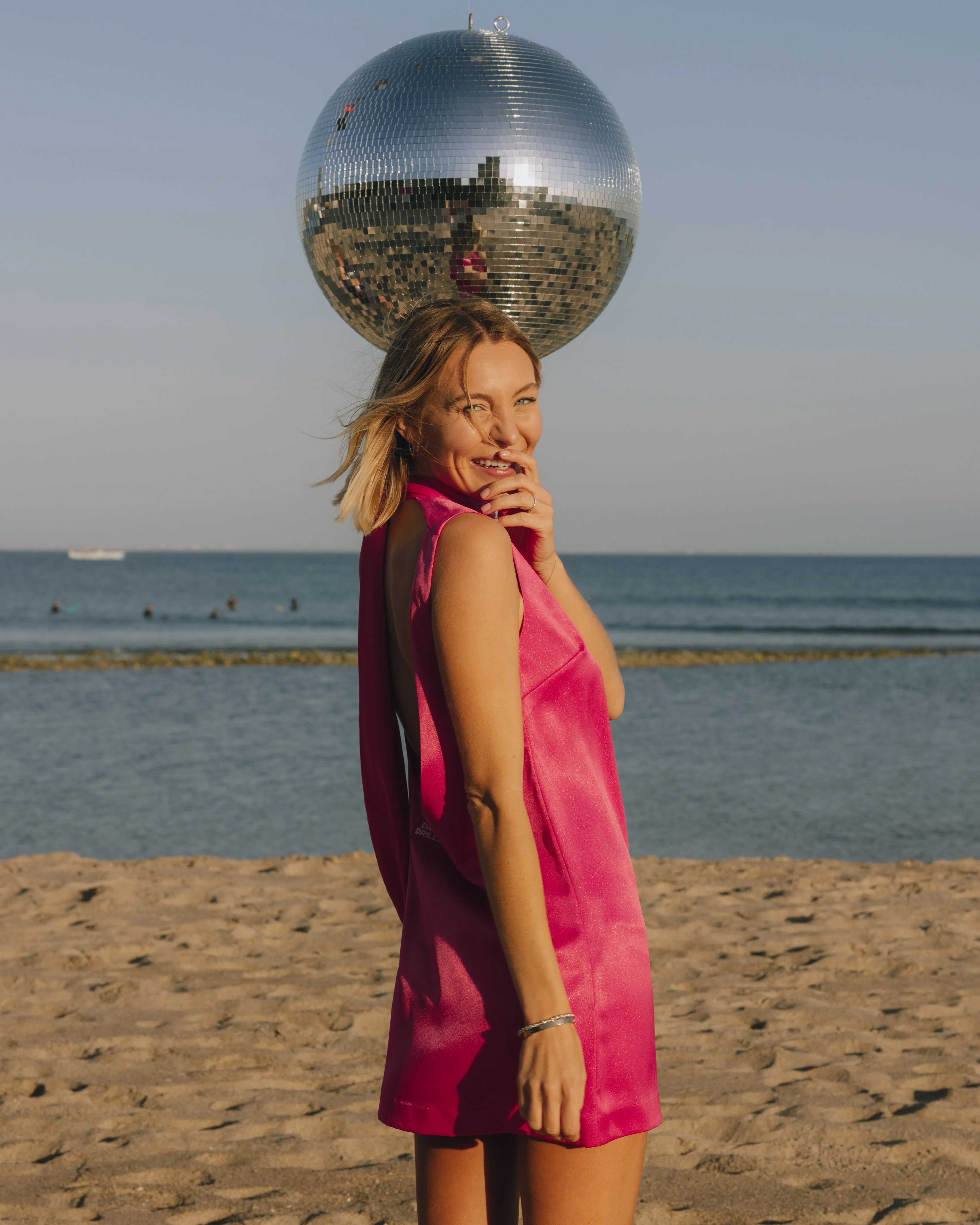 Silky Mini Dress with Neck Tie - Hot Pink sold by Daily Drills product image thumbnail 4