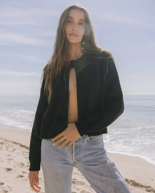 Single Button Long Sleeve Sweater - Black sold by Daily Drills