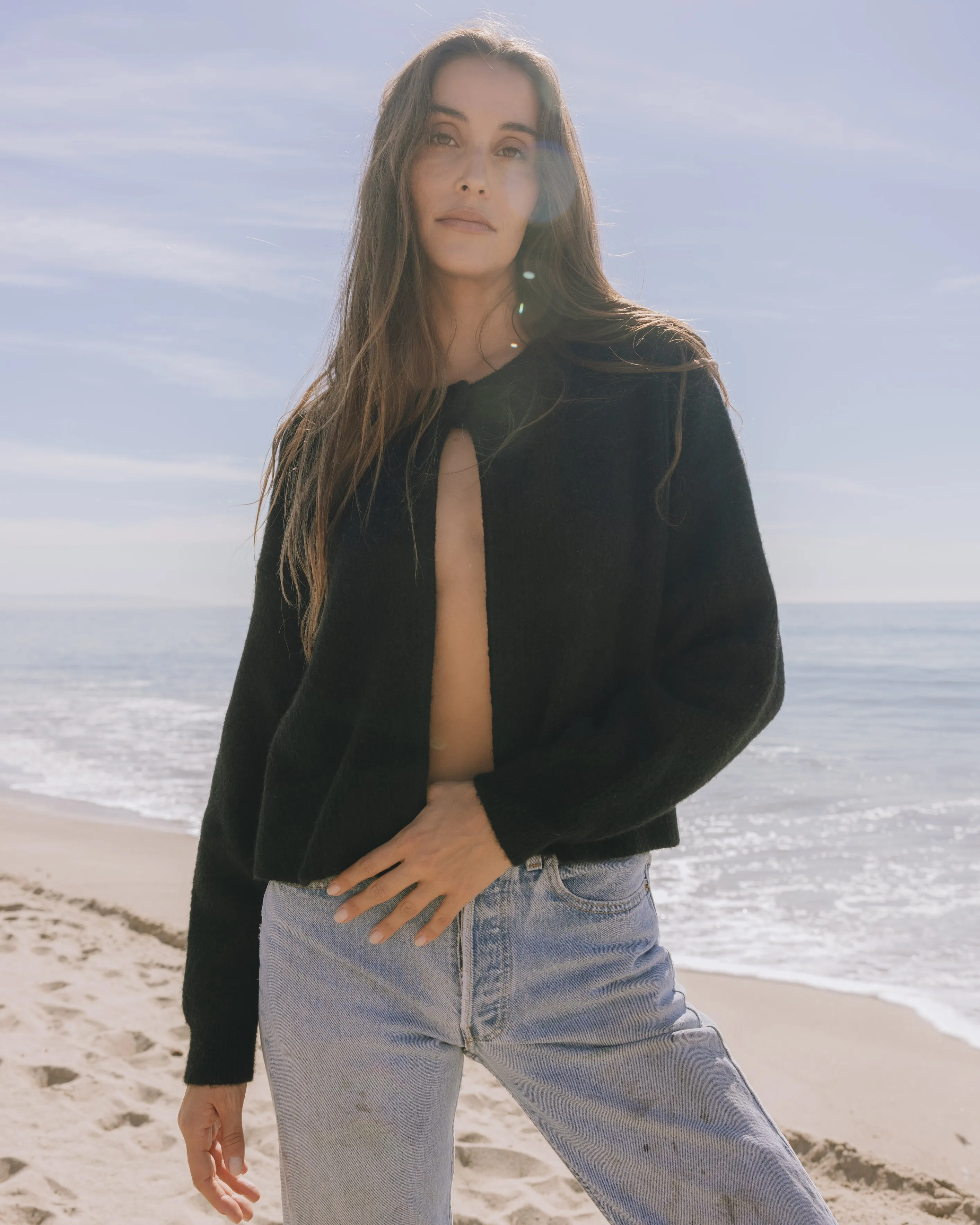 Single Button Long Sleeve Sweater - Black sold by Daily Drills