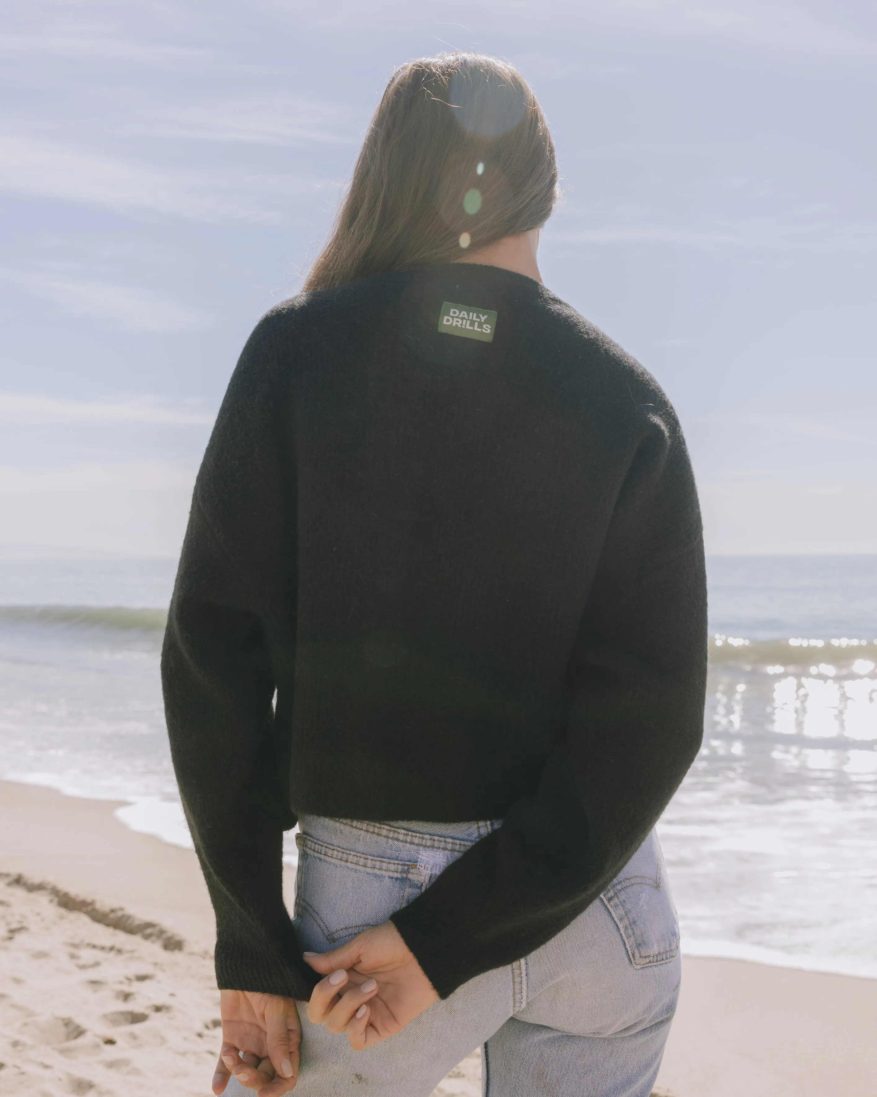 Single Button Long Sleeve Sweater - Black sold by Daily Drills product image thumbnail 3