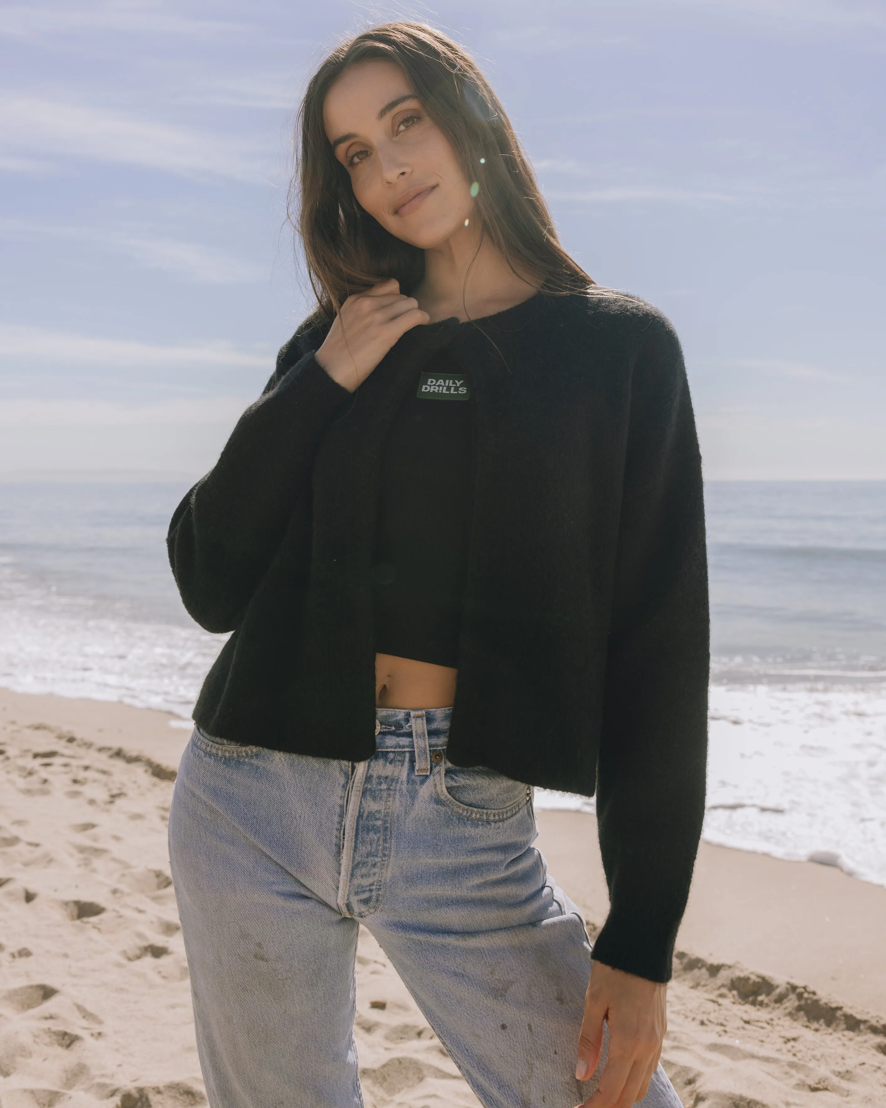 Single Button Long Sleeve Sweater - Black sold by Daily Drills product image thumbnail 2