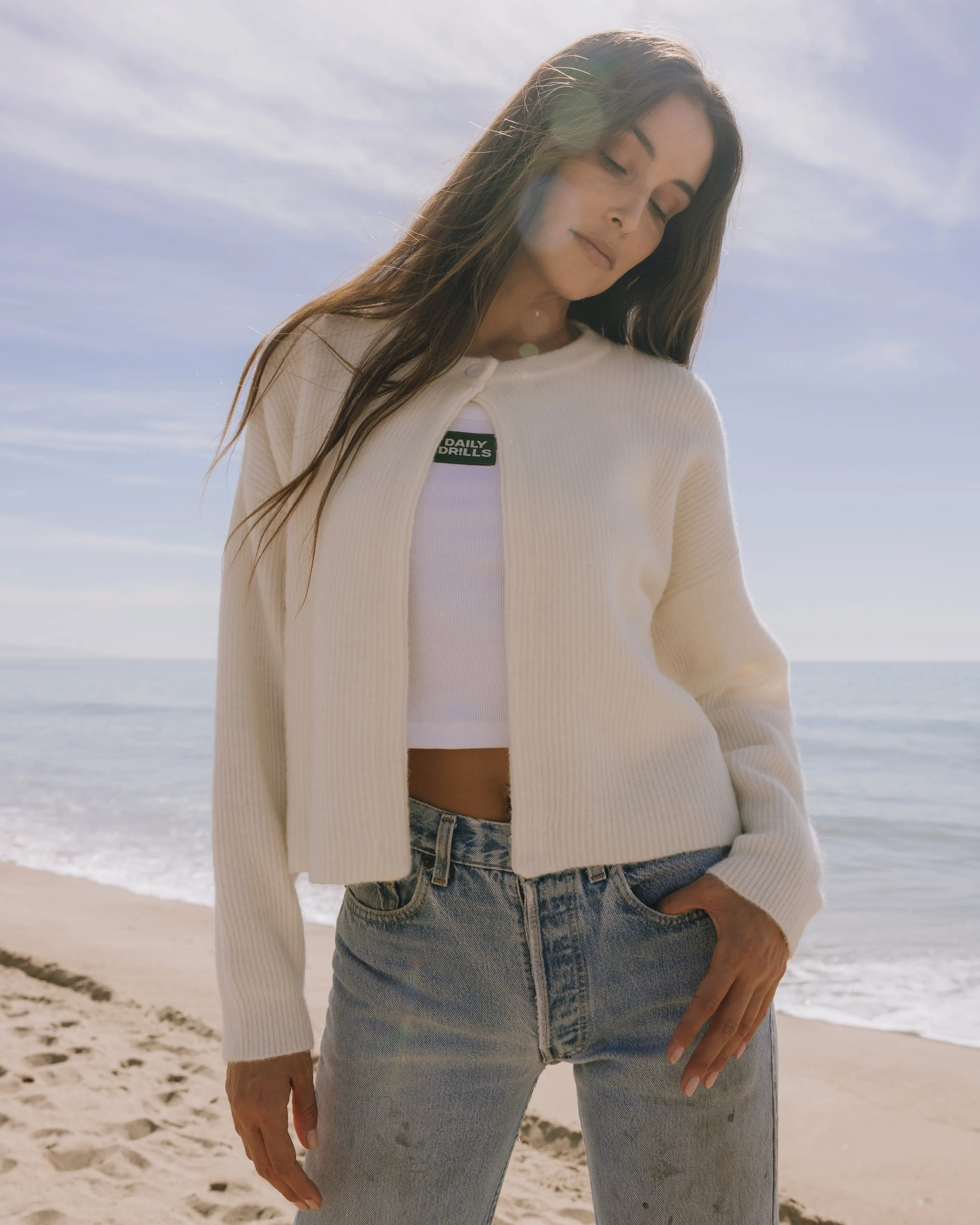 Single Button Long Sleeve Sweater - Cream sold by Daily Drills product image thumbnail 2