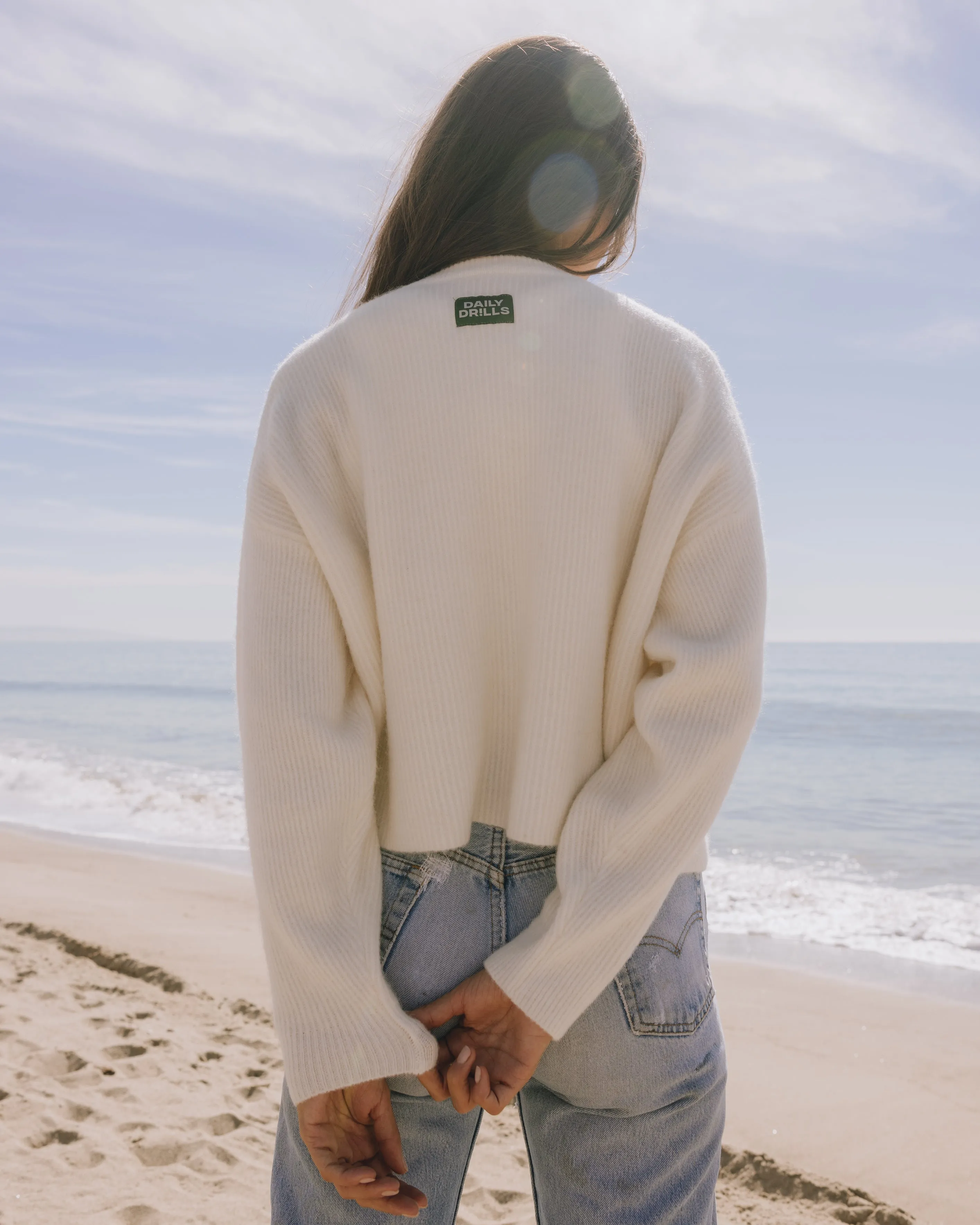 Single Button Long Sleeve Sweater - Cream sold by Daily Drills product image thumbnail 3