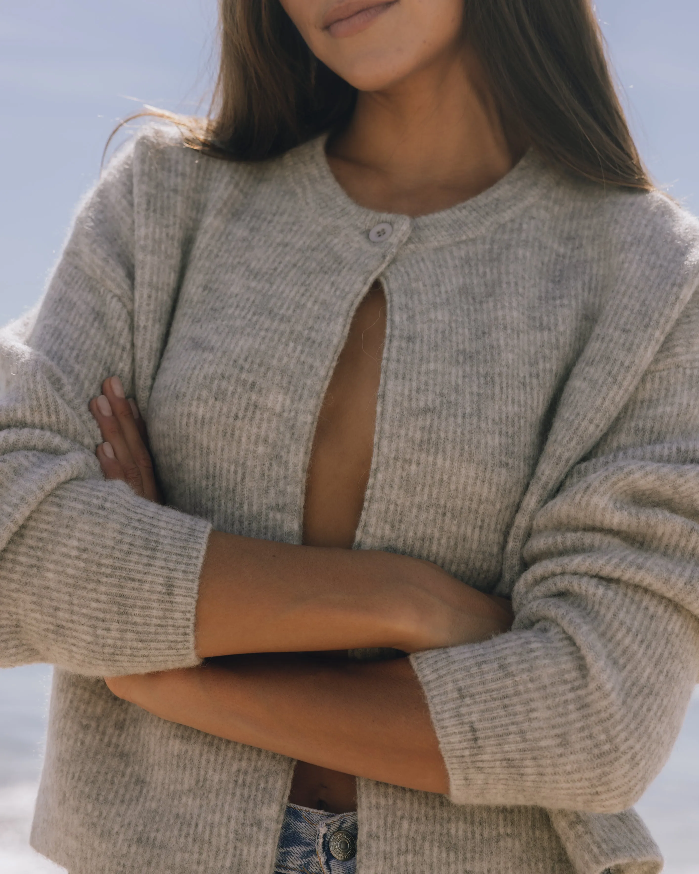 Single Button Long Sleeve Sweater - Light Grey sold by Daily Drills product image thumbnail 4