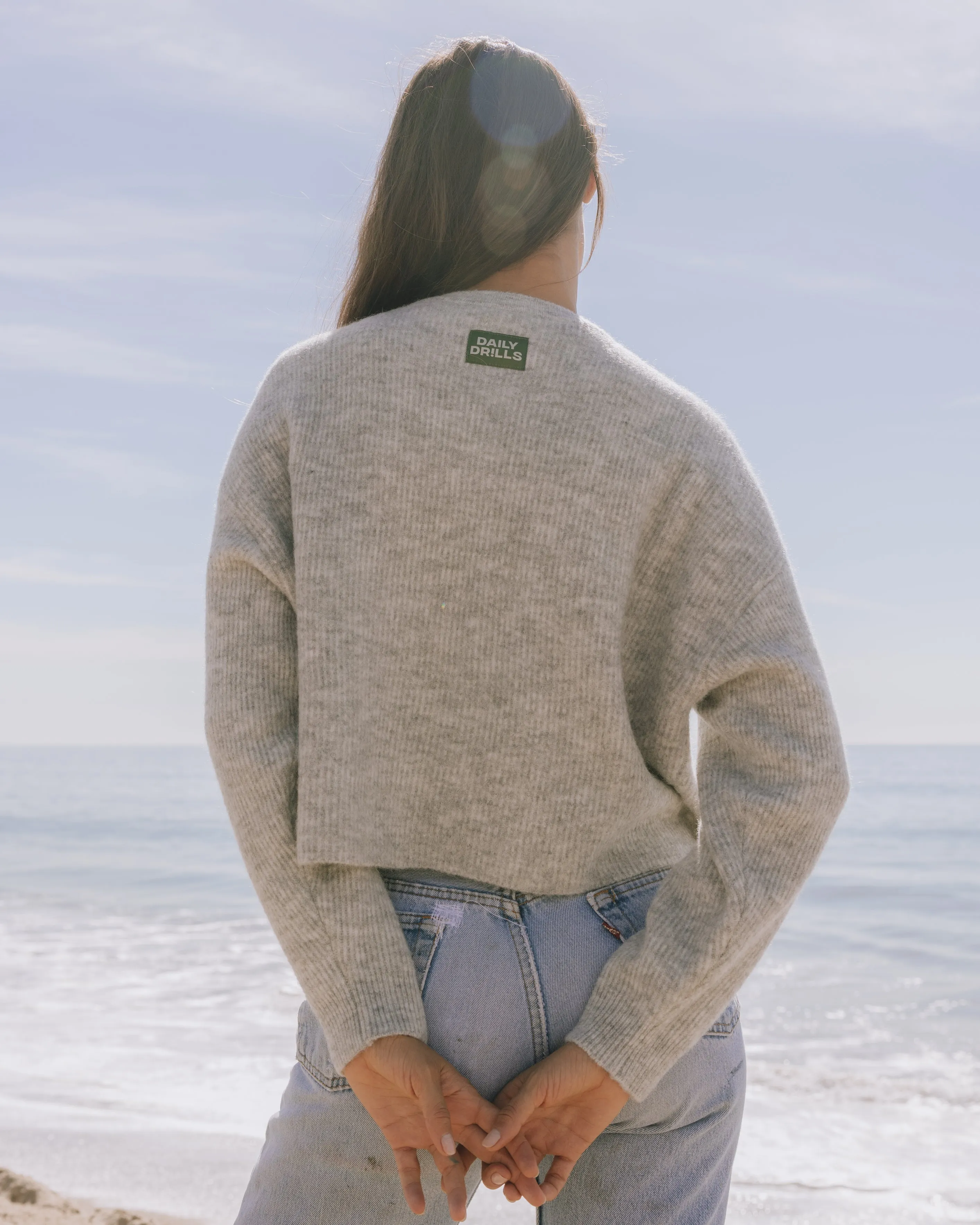 Single Button Long Sleeve Sweater - Light Grey sold by Daily Drills product image thumbnail 3