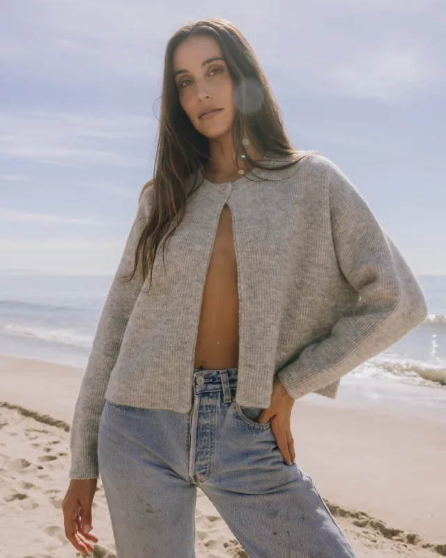 Single Button Long Sleeve Sweater - Light Grey sold by Daily Drills