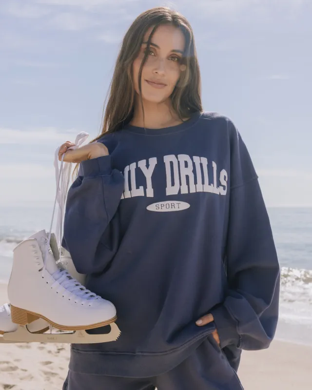 Oversized Sport Crew - Navy with White made by Daily Drills