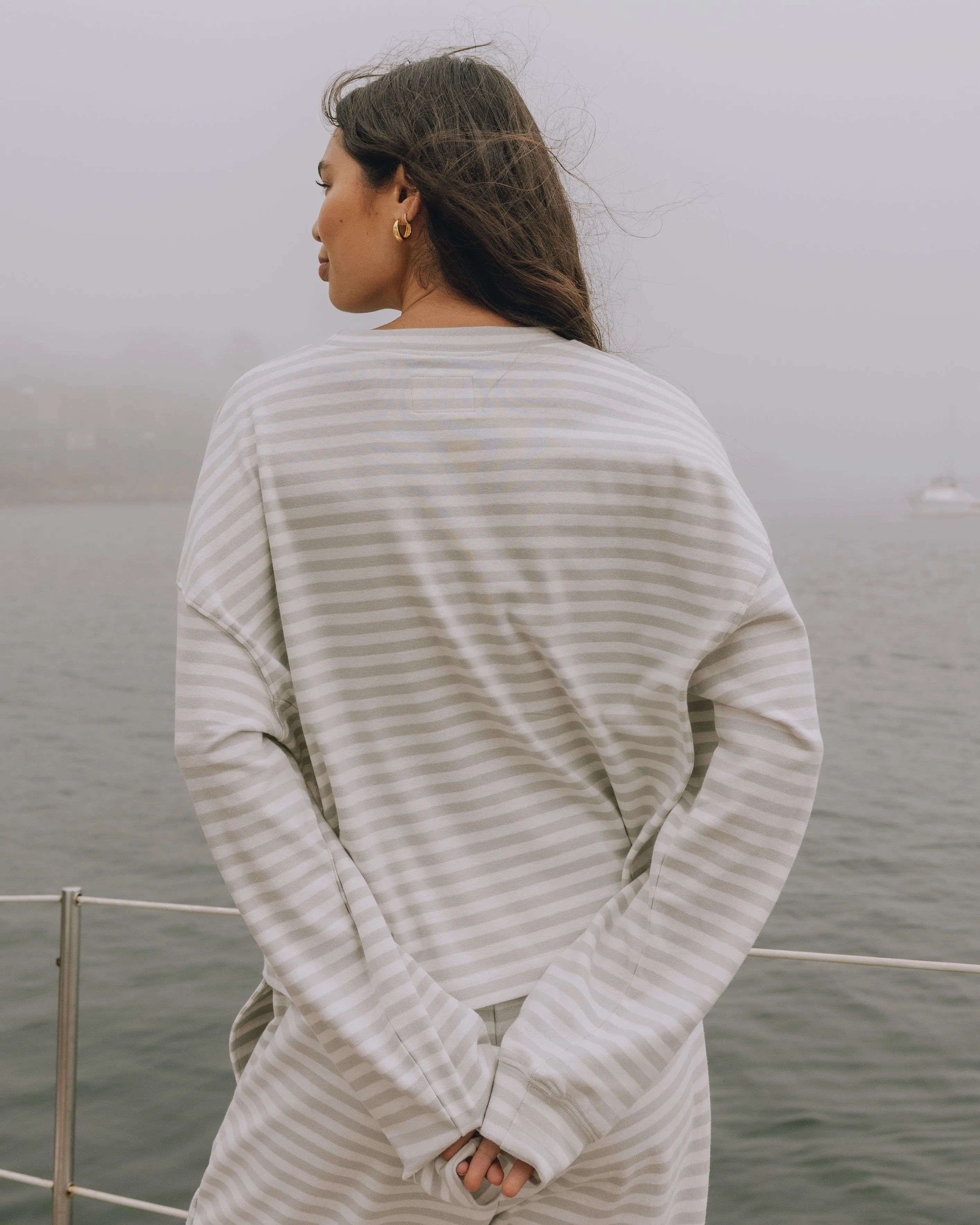 Striped Cotton Long Sleeve - Grey + Cream Stripe sold by Daily Drills product image thumbnail 2