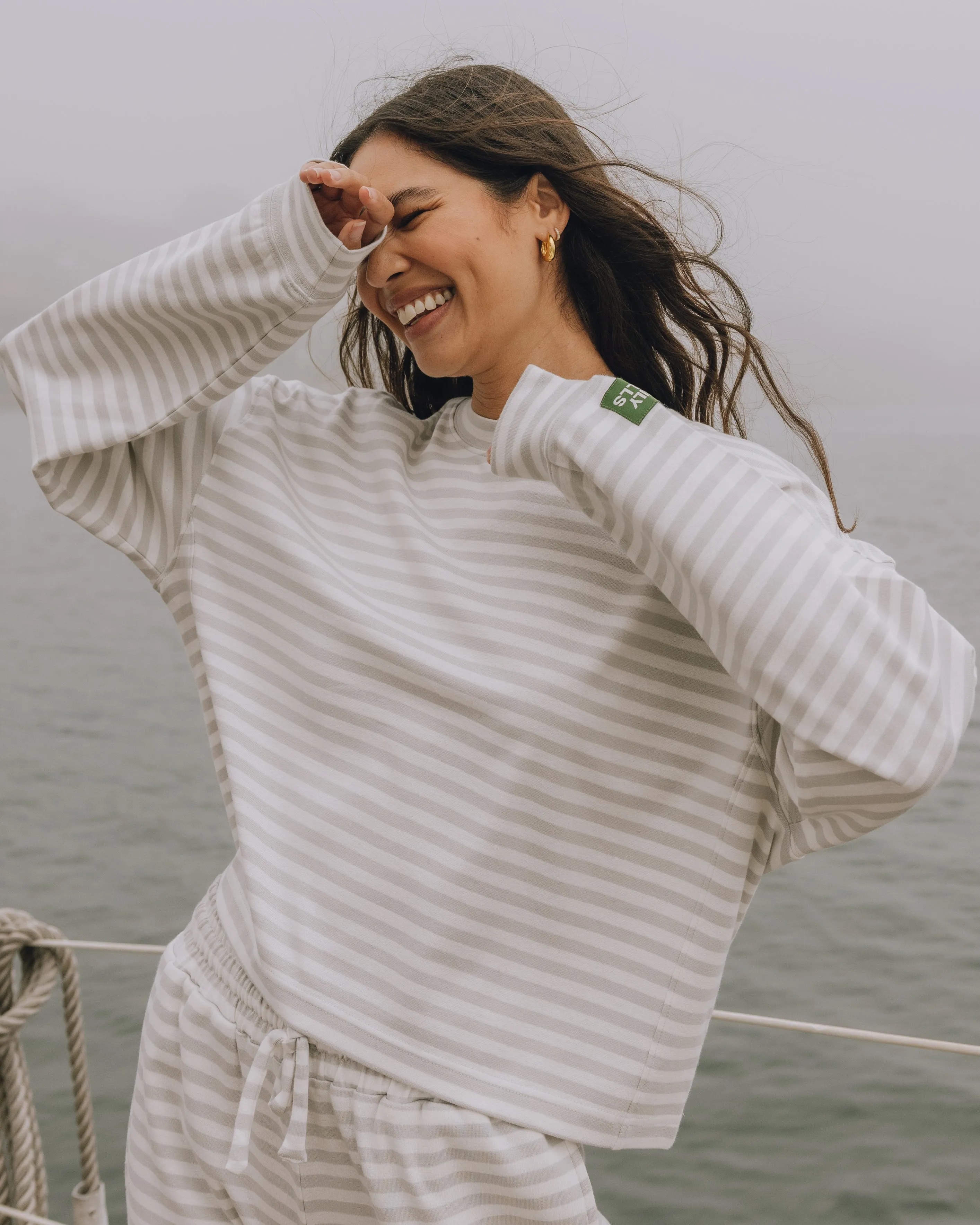 Striped Cotton Long Sleeve - Grey + Cream Stripe sold by Daily Drills product image thumbnail 3