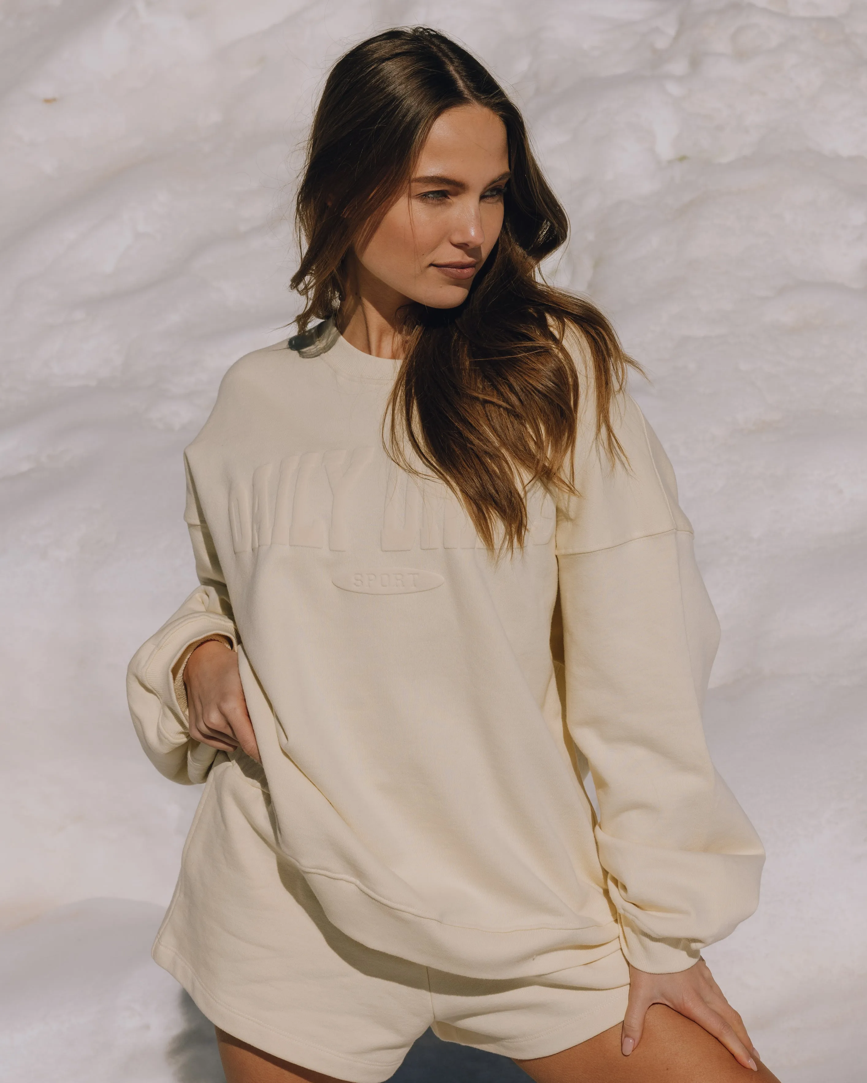 Oversized Sport Crew - Sand with Monochrome Patch sold by Daily Drills