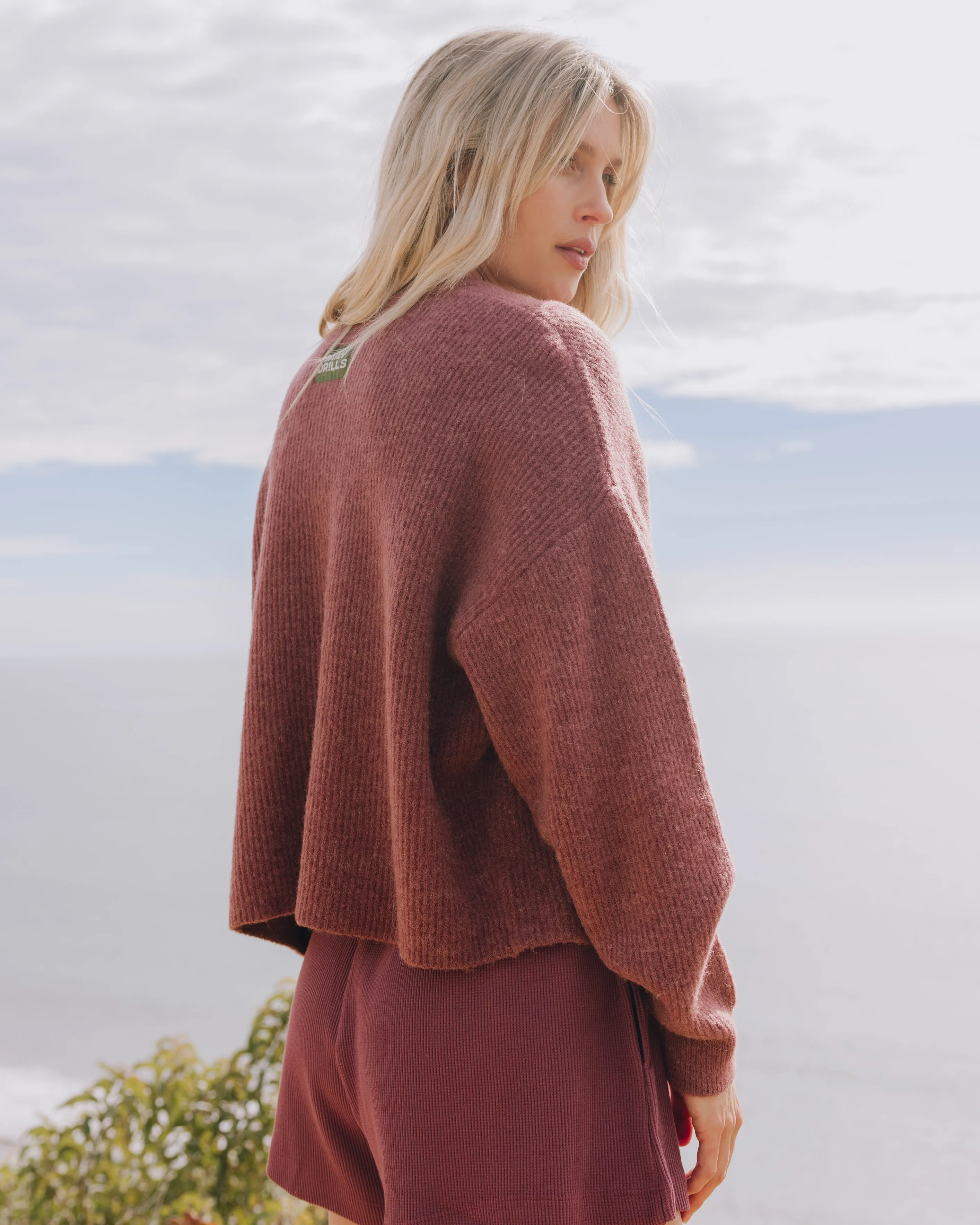 Single Button Long Sleeve Sweater - Wine sold by Daily Drills product image thumbnail 2