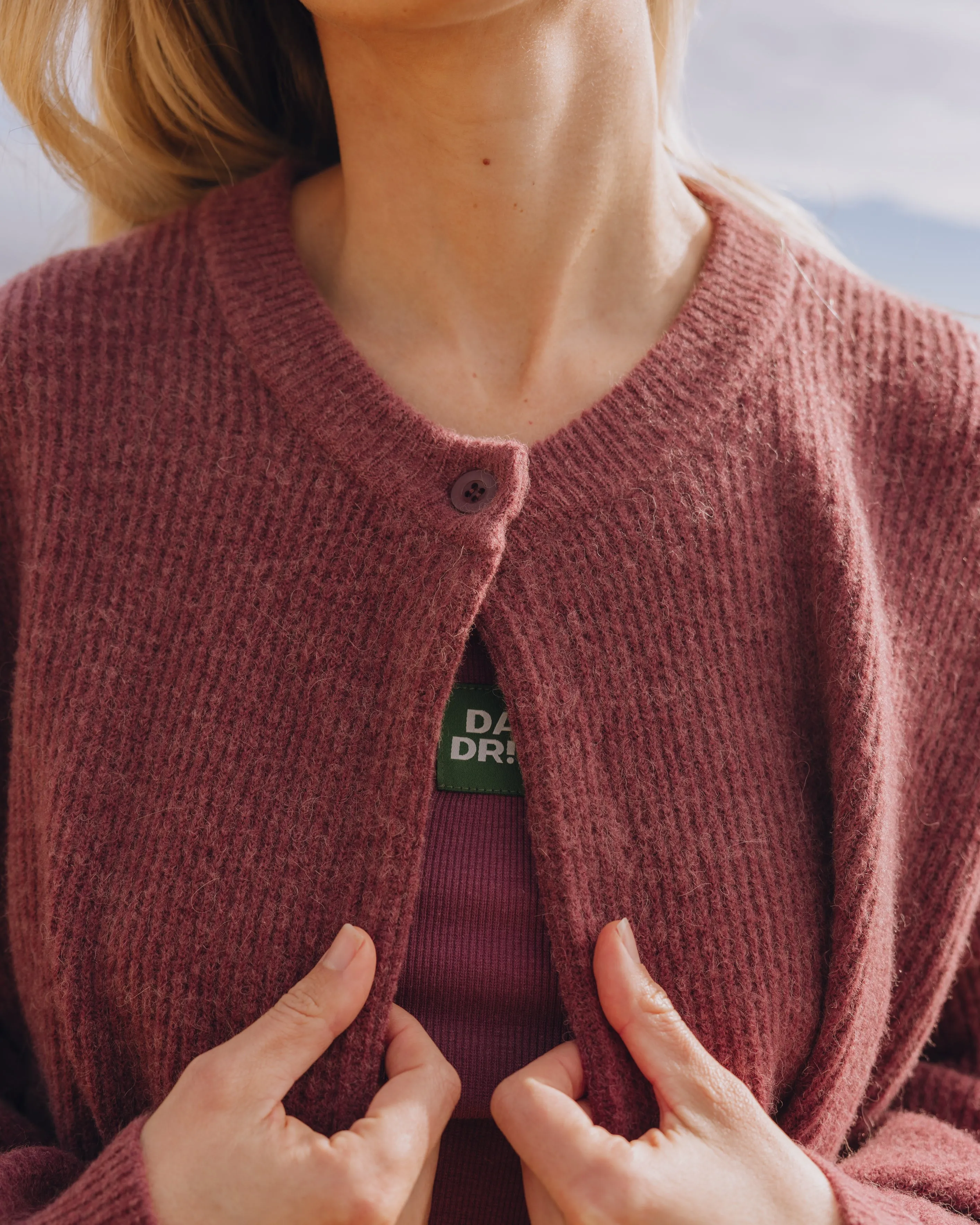 Single Button Long Sleeve Sweater - Wine sold by Daily Drills product image thumbnail 3